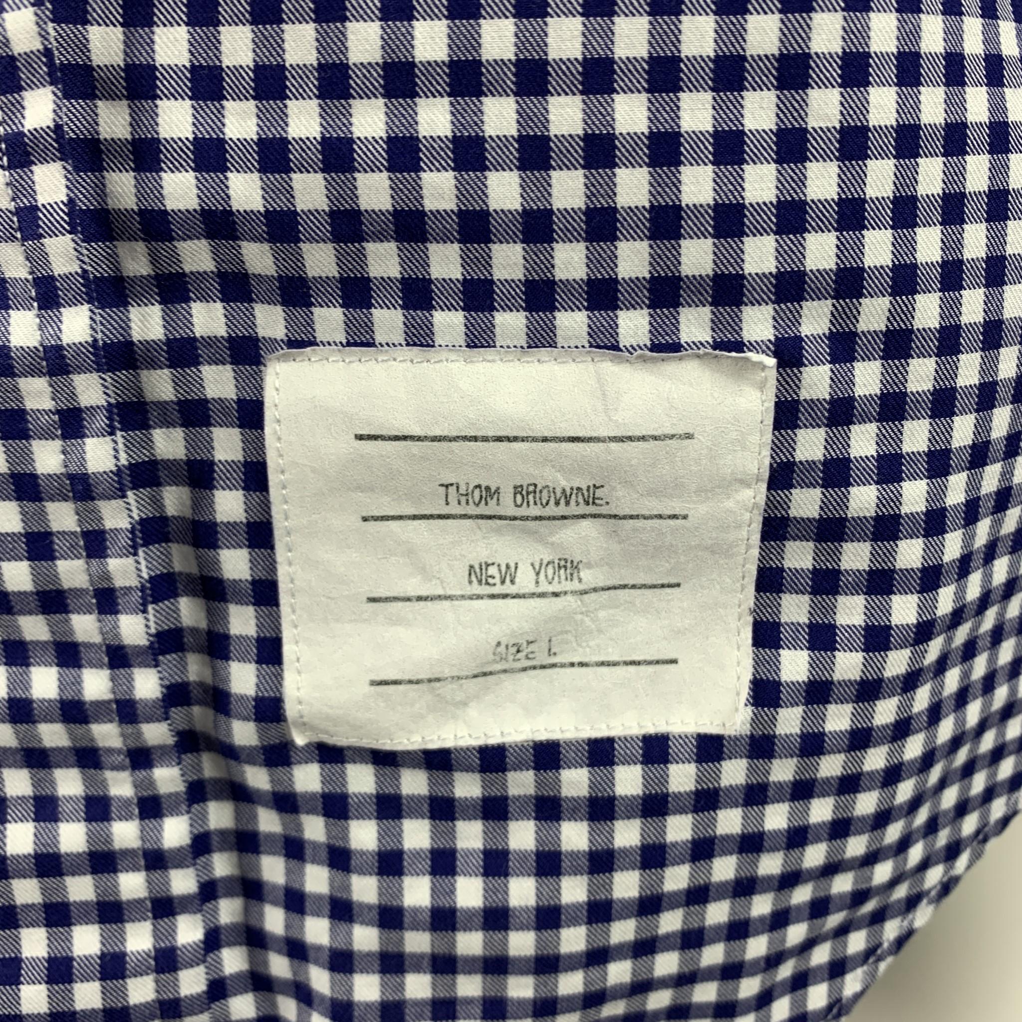 Gray THOM BROWNE Size S / 1 White & Blue Gingham Cotton Long Sleeve Shirt