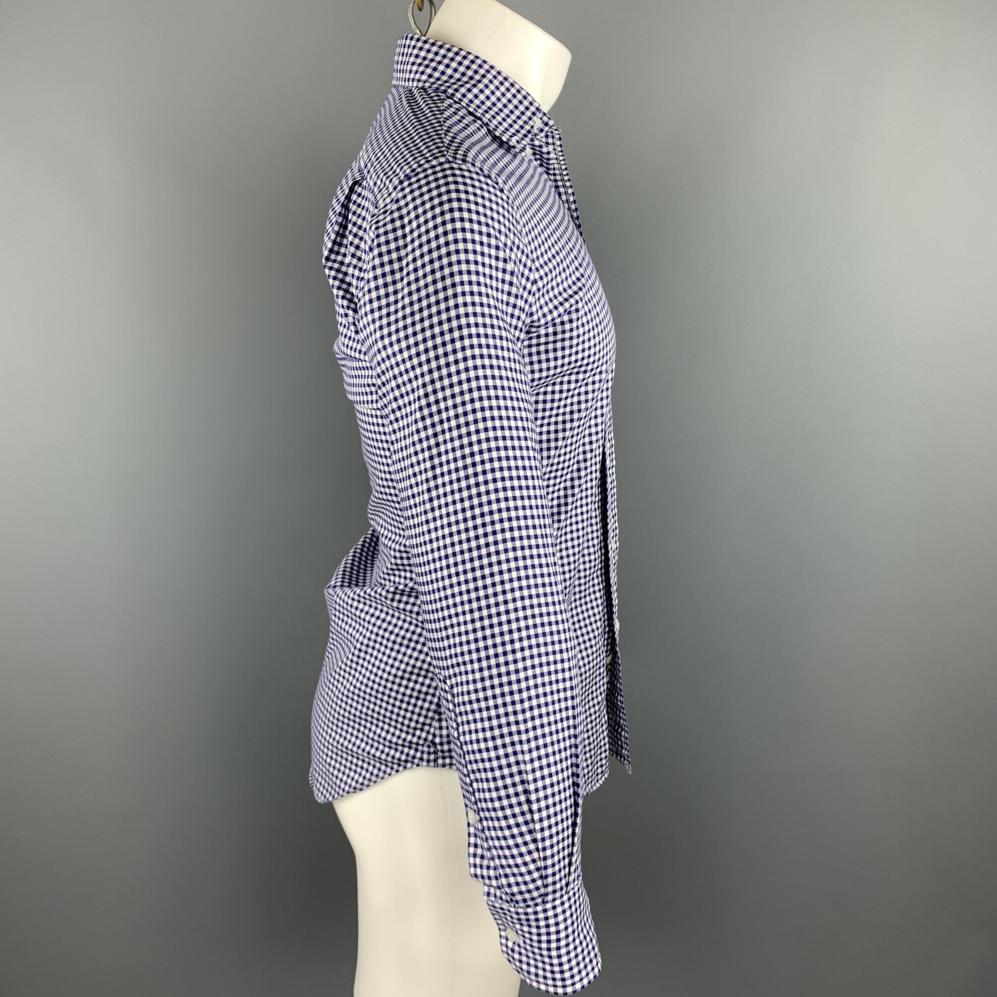 THOM BROWNE Size S / 1 White & Blue Gingham Cotton Long Sleeve Shirt In Excellent Condition In San Francisco, CA