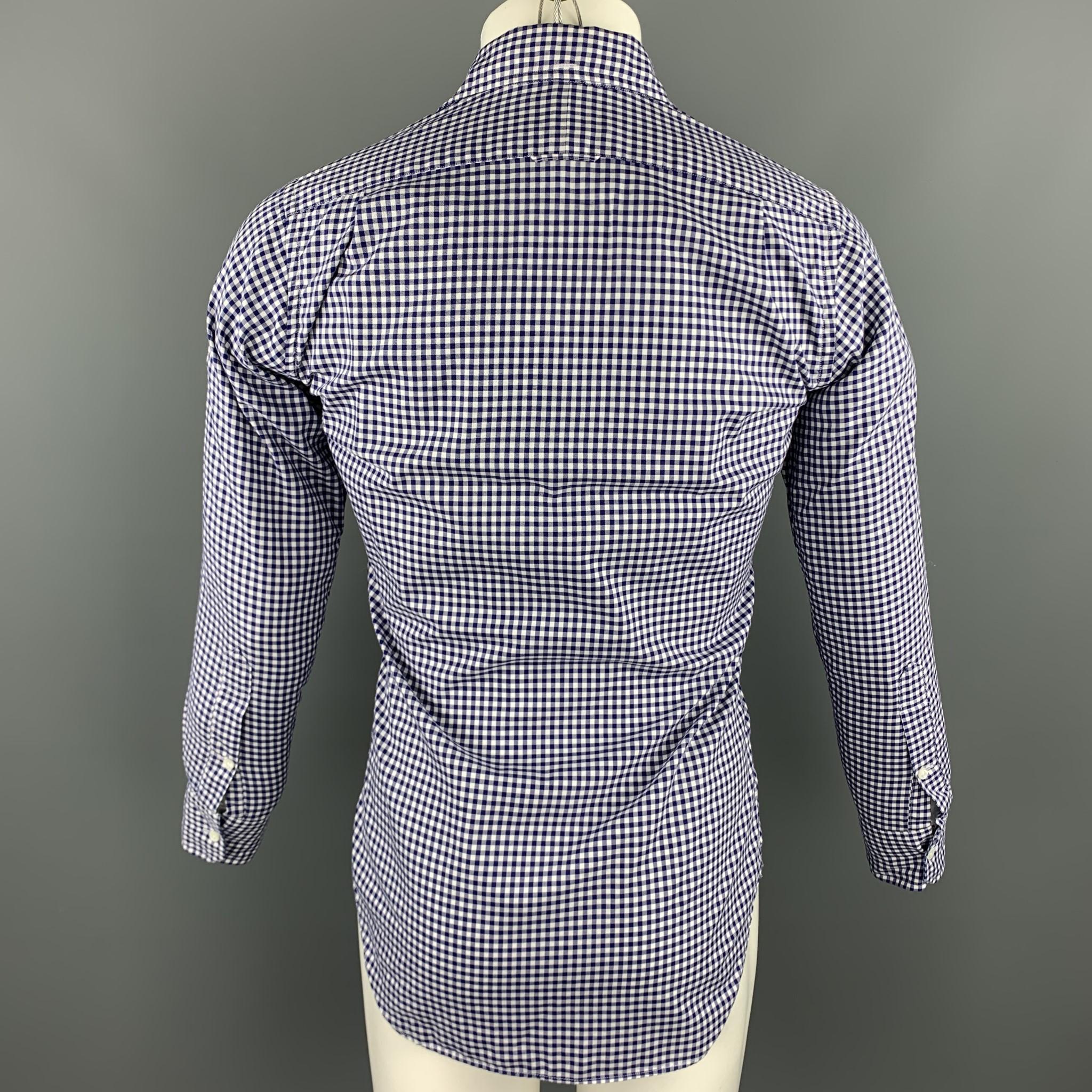 Men's THOM BROWNE Size S / 1 White & Blue Gingham Cotton Long Sleeve Shirt