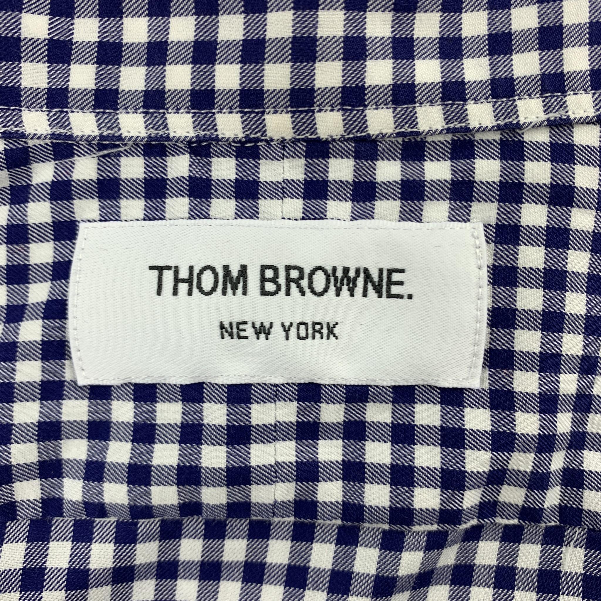 THOM BROWNE Size S / 1 White & Blue Gingham Cotton Long Sleeve Shirt 1