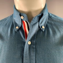 THOM BROWNE Größe S Blau Baumwolle Button Down Langarmhemd