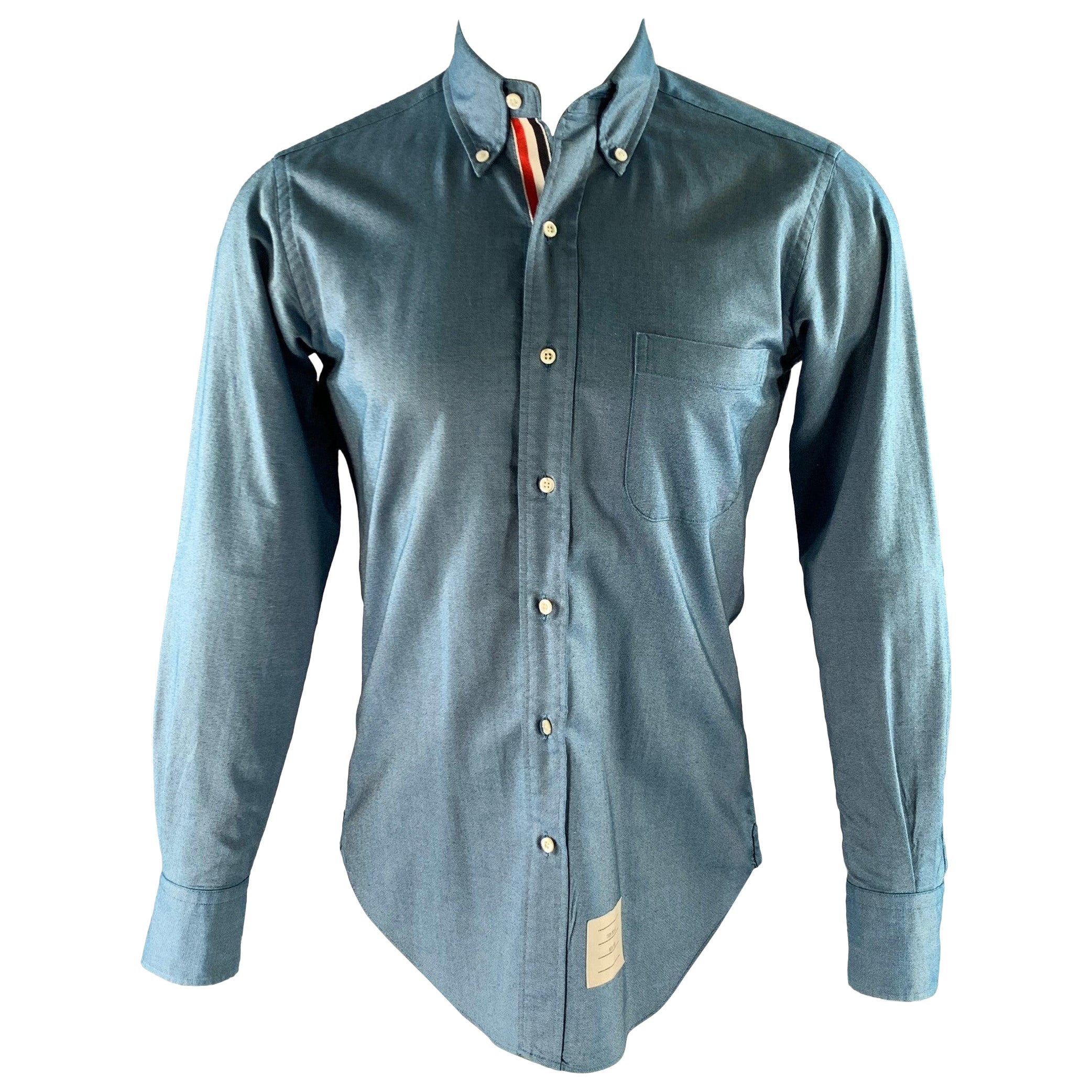 THOM BROWNE Size S Blue Cotton Button Down Long Sleeve Shirt