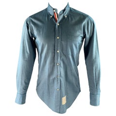 THOM BROWNE Größe S Blau Baumwolle Button Down Langarmhemd