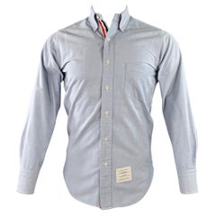 THOM BROWNE Size S Blue Oxford Cotton One Pocket Long Sleeve Shirt