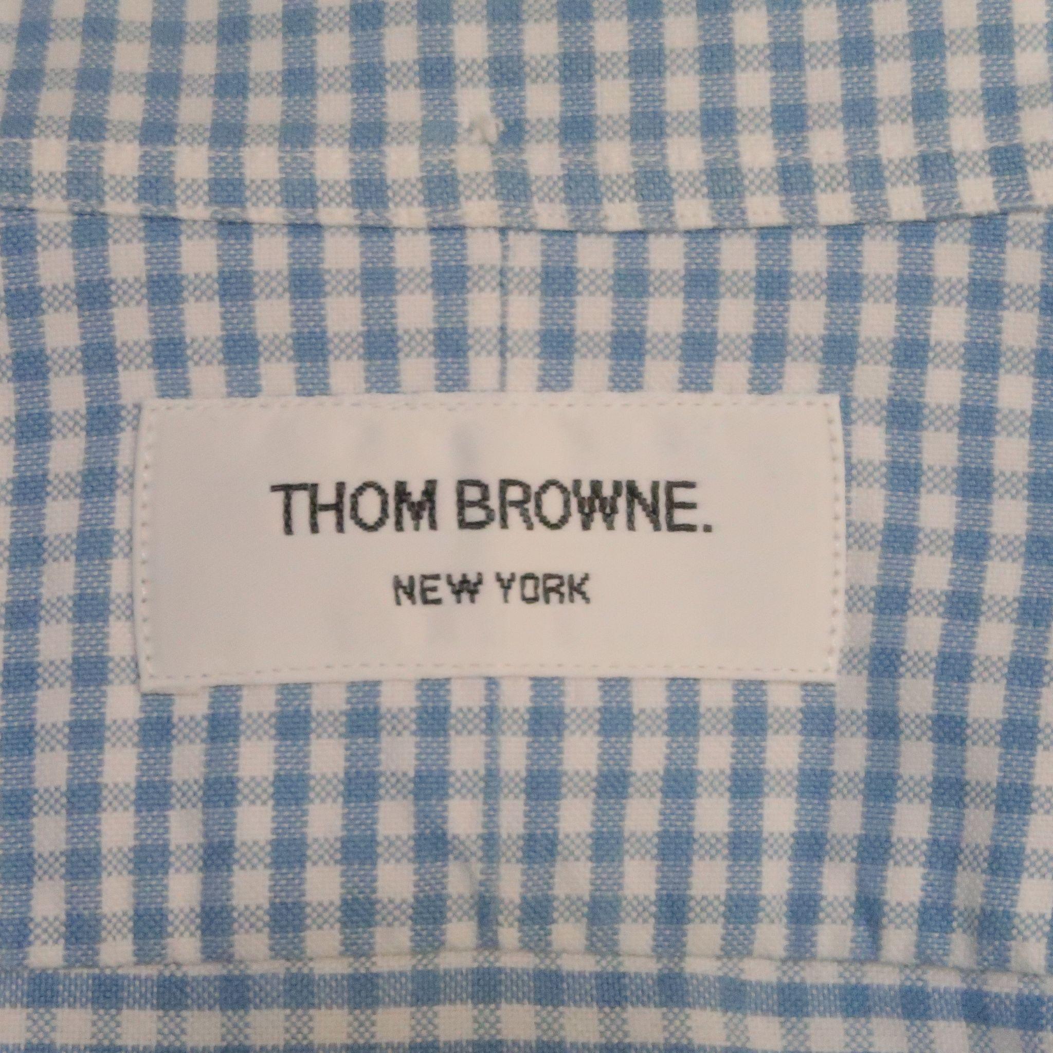 THOM BROWNE Size S Blue & White Checkered Cotton Long Sleeve Shirt 5