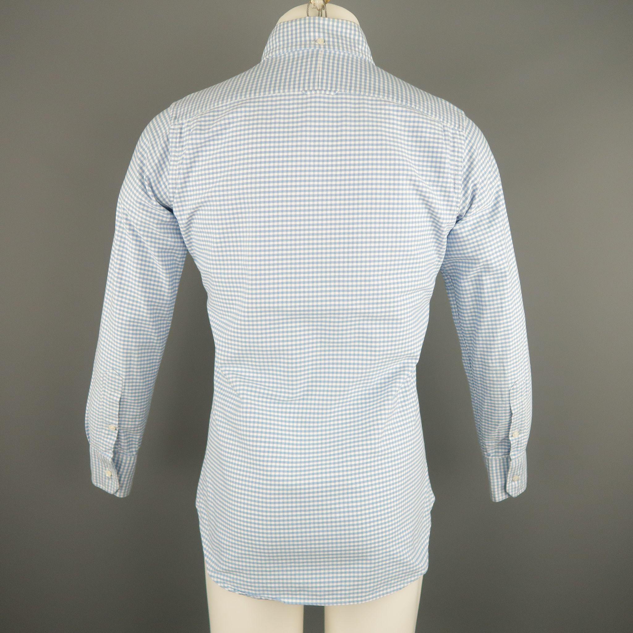 Men's THOM BROWNE Size S Blue & White Checkered Cotton Long Sleeve Shirt