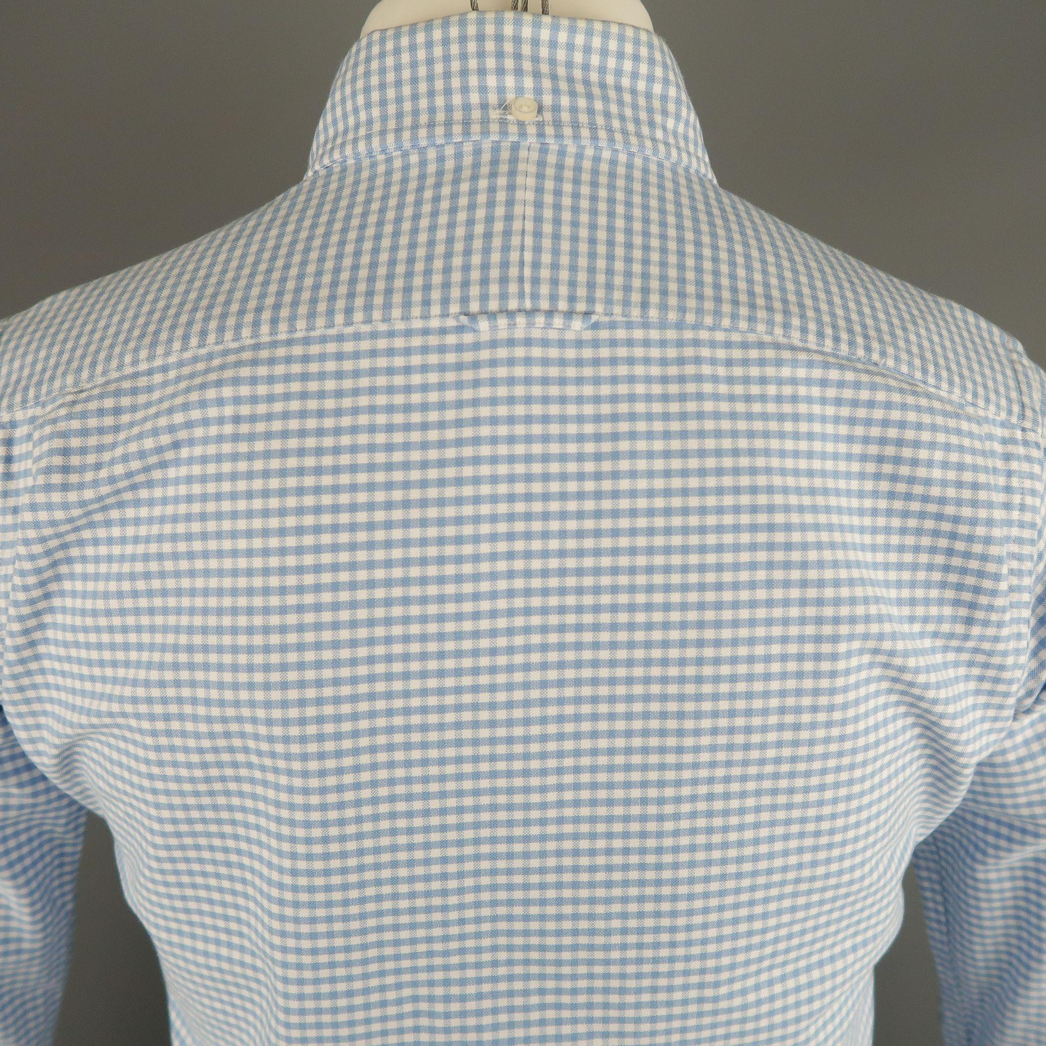 THOM BROWNE Size S Blue & White Checkered Cotton Long Sleeve Shirt 1