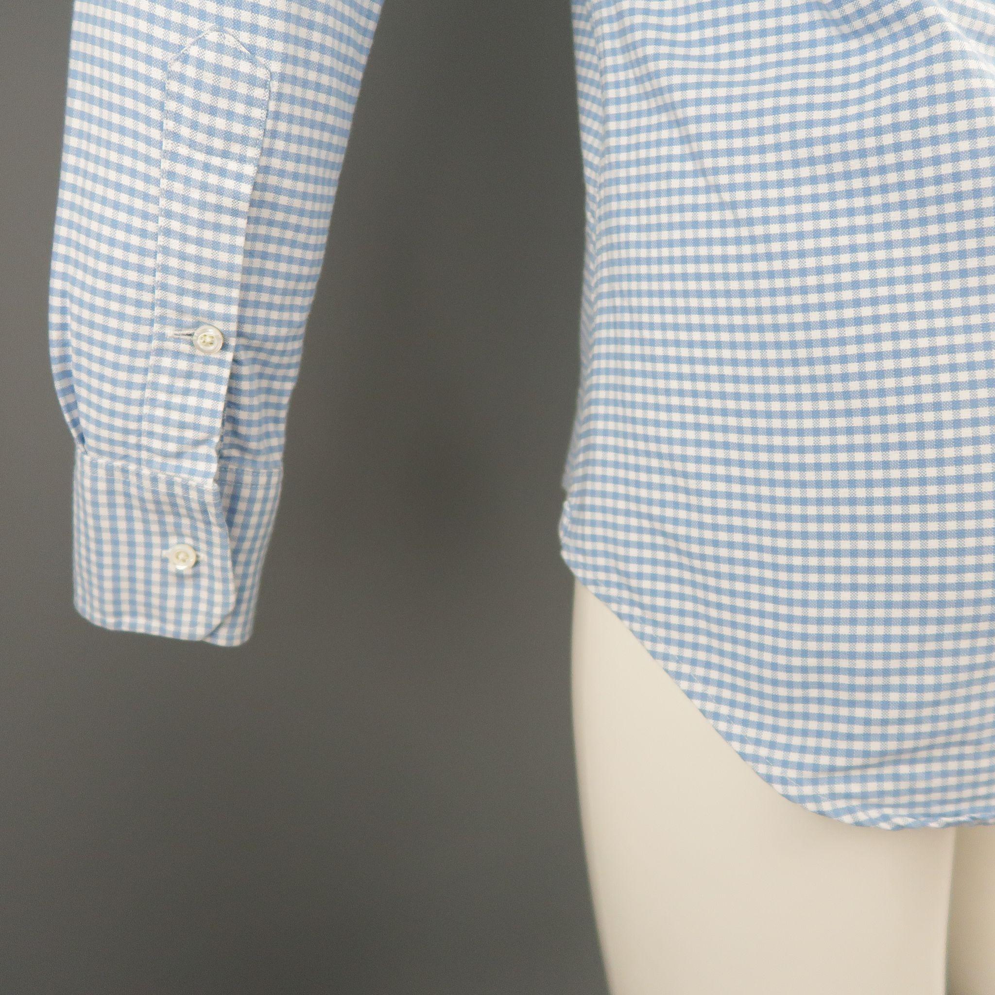 THOM BROWNE Size S Blue & White Checkered Cotton Long Sleeve Shirt 3