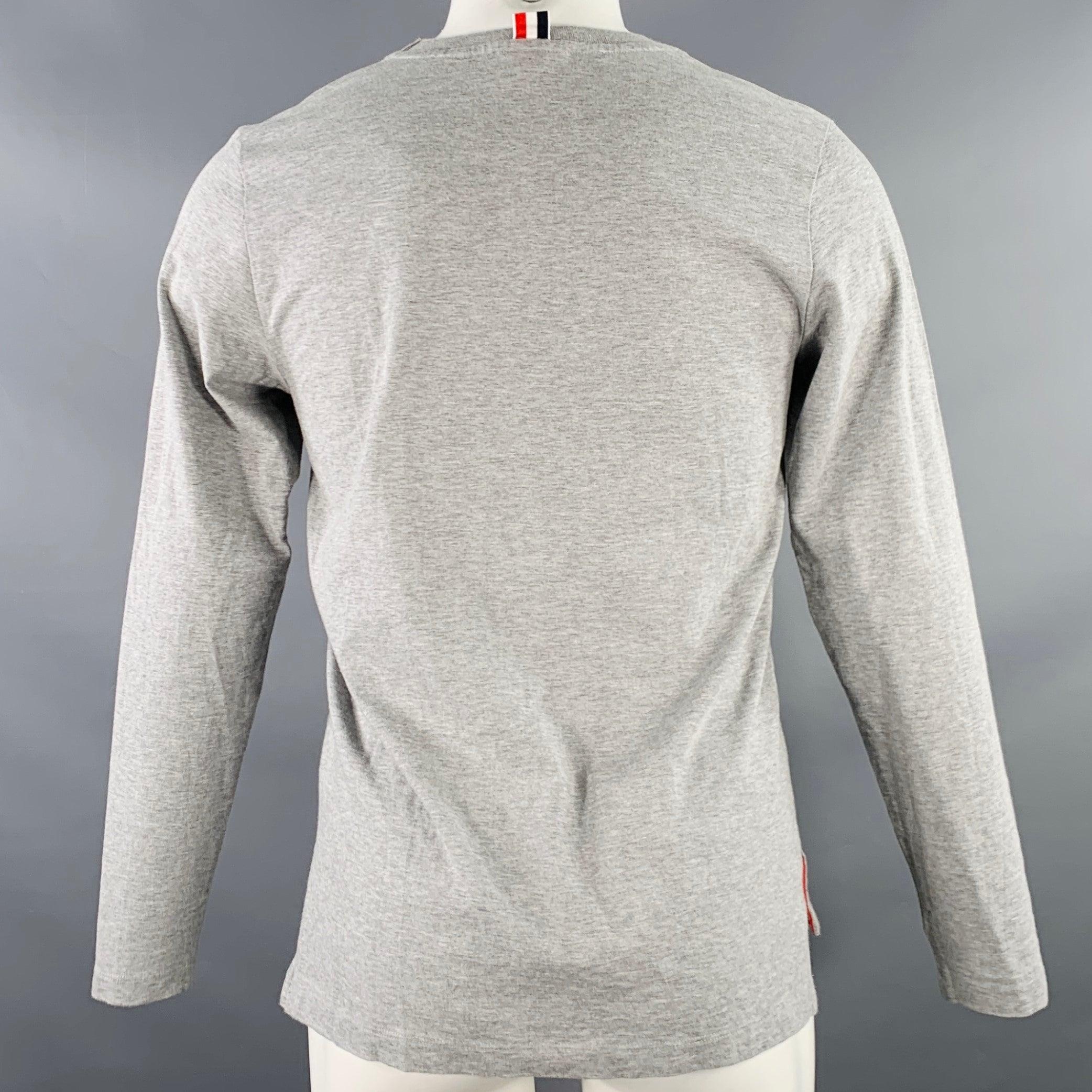 THOM BROWNE Size S Grey Cotton Crew Neck Long Sleeve T-shirt In Excellent Condition For Sale In San Francisco, CA