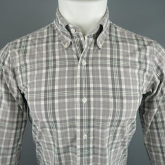 THOM BROWNE - Camicia a maniche lunghe in cotone a quadri grigio taglia S