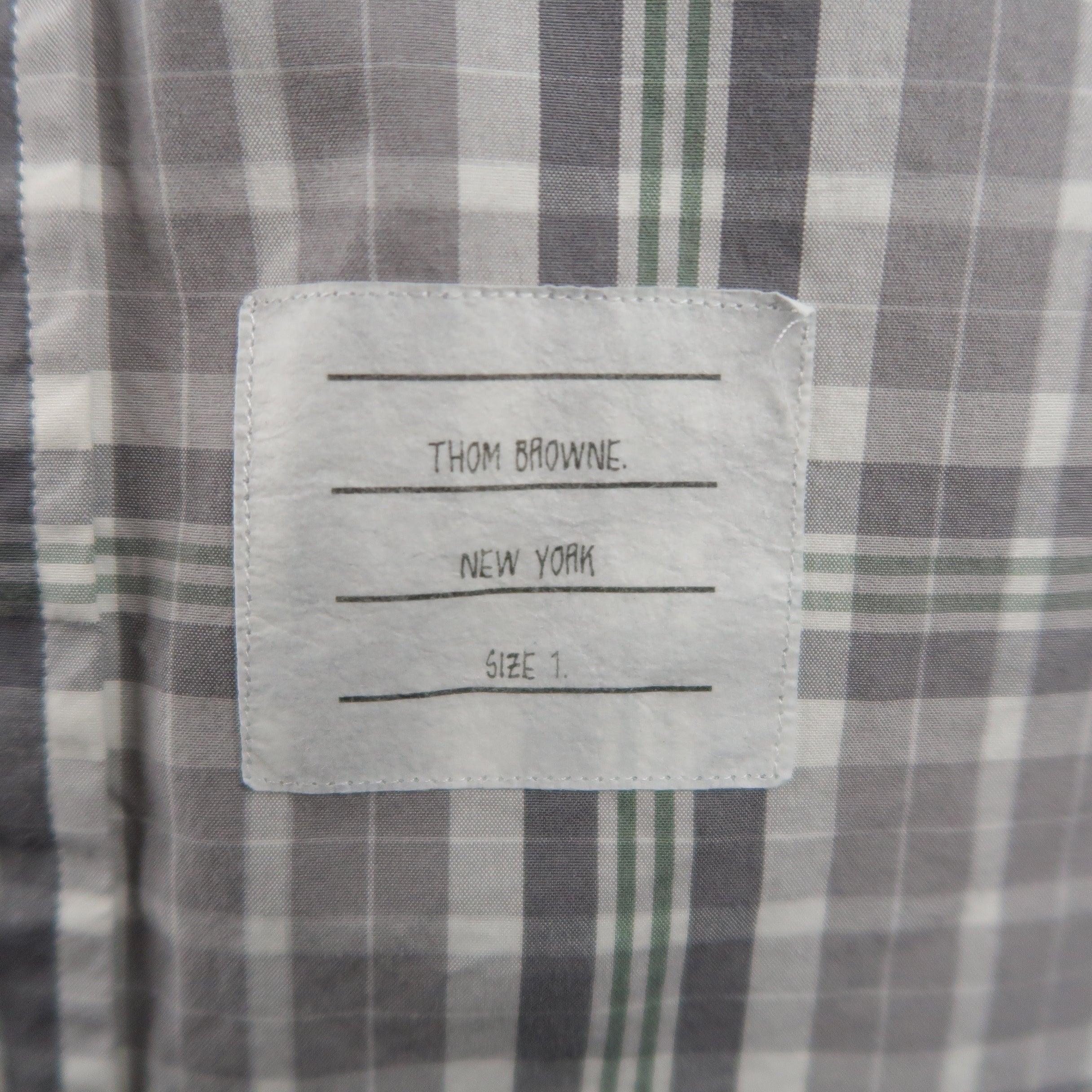 Men's THOM BROWNE Size S Grey Plaid Cotton Button Down Long Sleeve Shirt For Sale