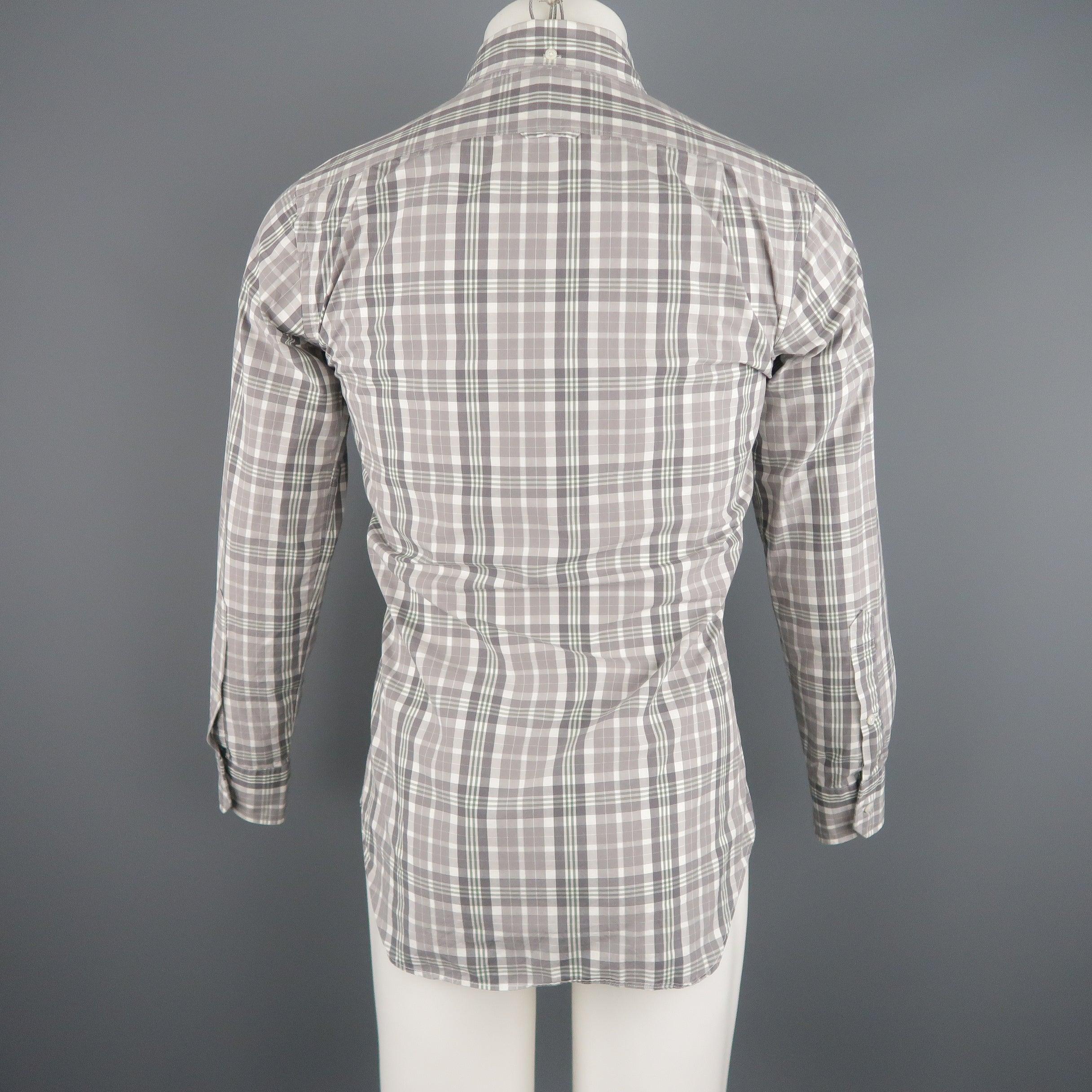 THOM BROWNE Size S Grey Plaid Cotton Button Down Long Sleeve Shirt For Sale 1