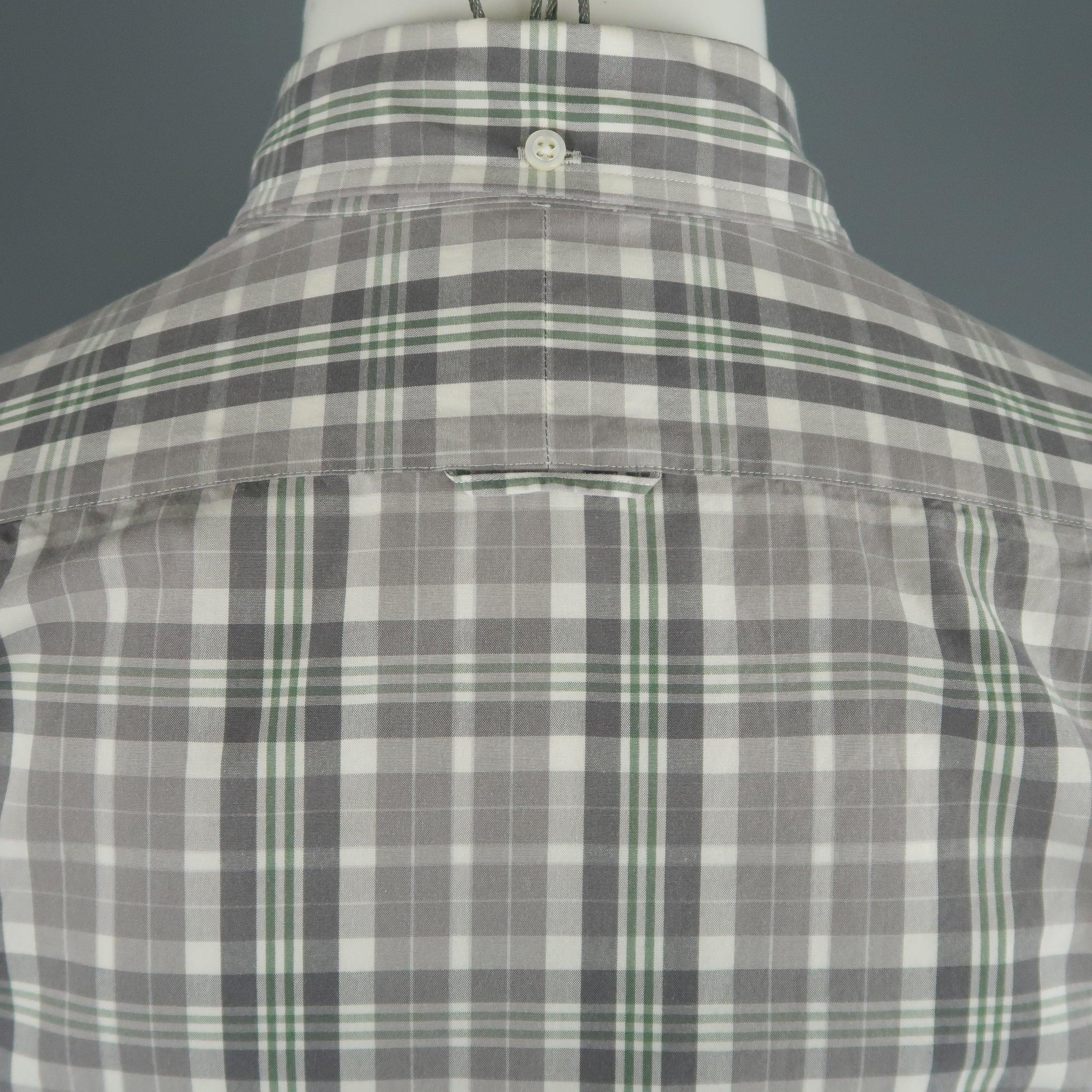 THOM BROWNE Size S Grey Plaid Cotton Button Down Long Sleeve Shirt For Sale 2
