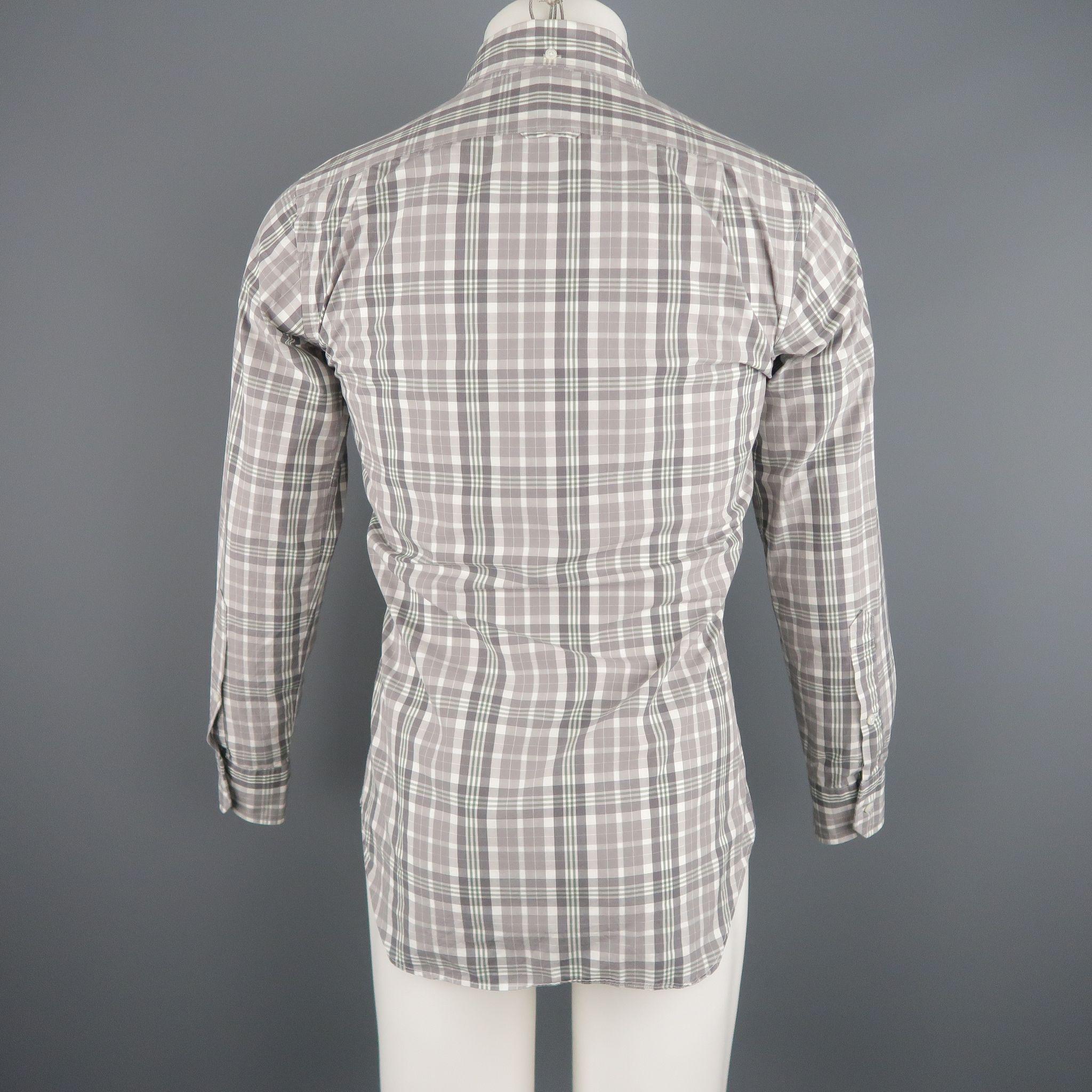 Gray THOM BROWNE Size S Grey Plaid Cotton Long Sleeve Shirt