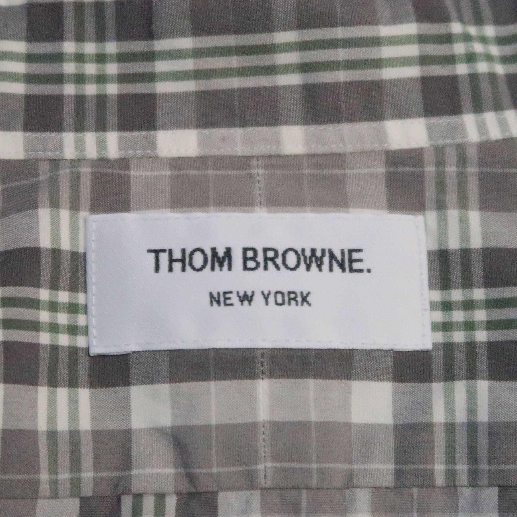 THOM BROWNE Size S Grey Plaid Cotton Long Sleeve Shirt 2
