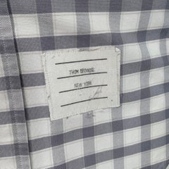 THOM BROWNE Camisa de manga larga de algodón a cuadros Oxford Gris Blanco Talla S
