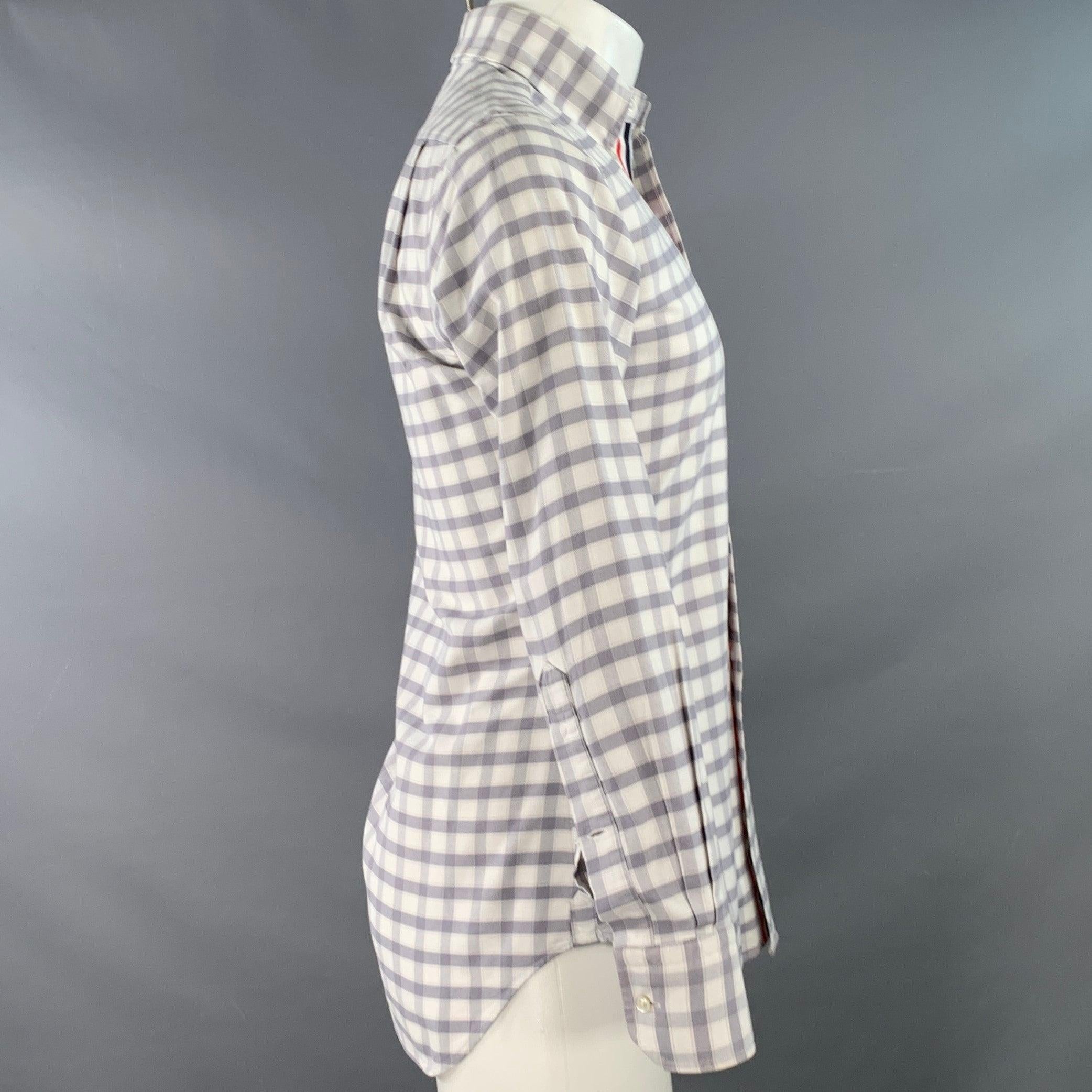 THOM BROWNE Größe S Grau Weiß Oxford Kariertes Langarmhemd aus Baumwolle im Zustand „Hervorragend“ im Angebot in San Francisco, CA
