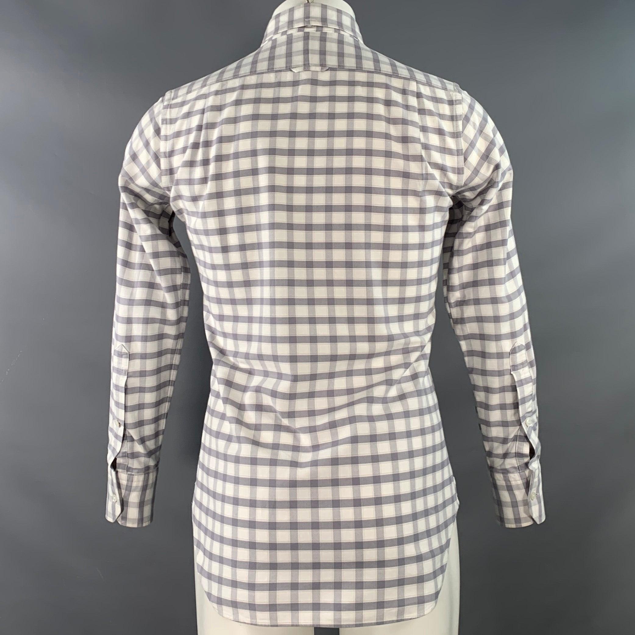 THOM BROWNE Größe S Grau Weiß Oxford Kariertes Langarmhemd aus Baumwolle Herren im Angebot
