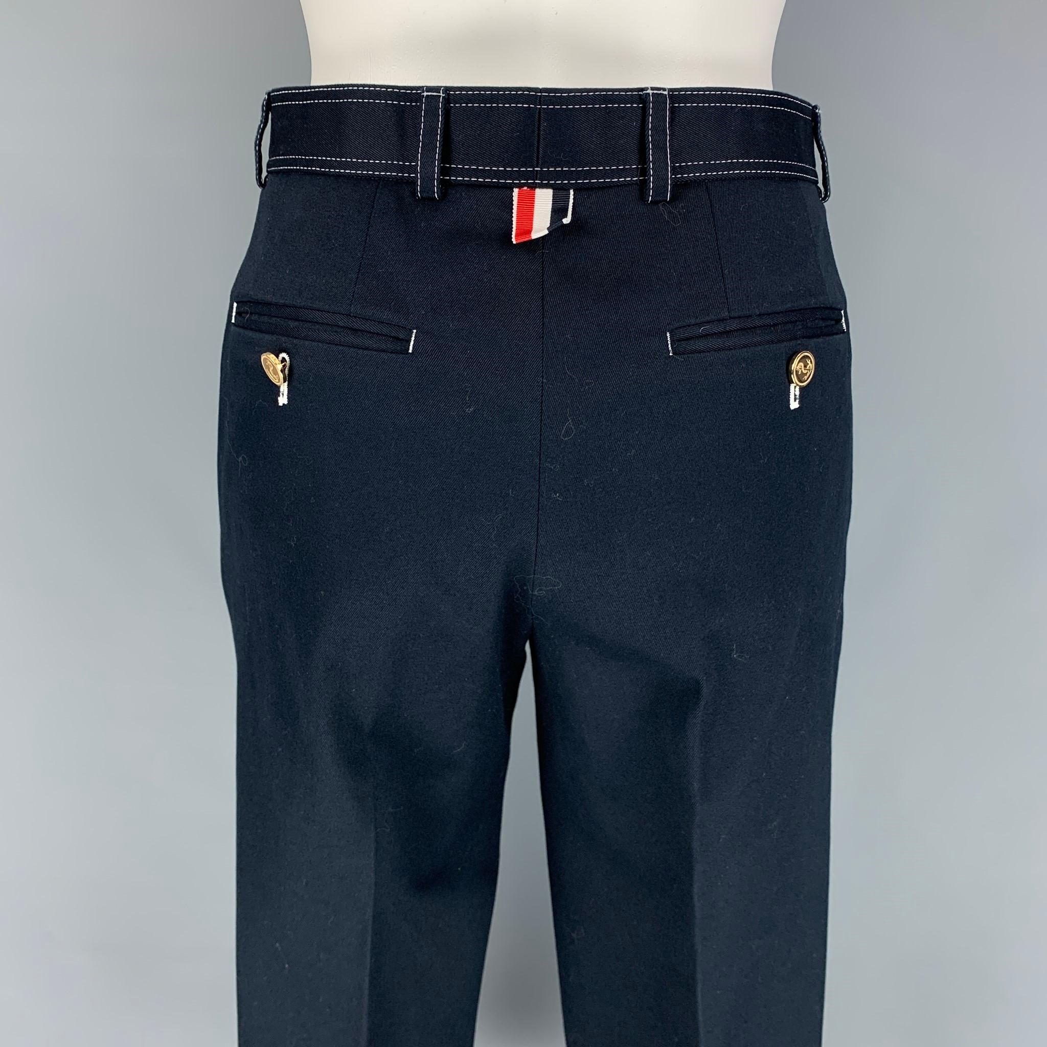 Black THOM BROWNE Size S Navy Cotton Cropped Casual Pants