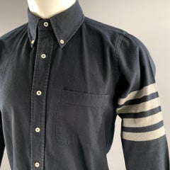 THOM BROWNE Größe S Navy Grau Baumwolle Arm Streifen Langarmhemd