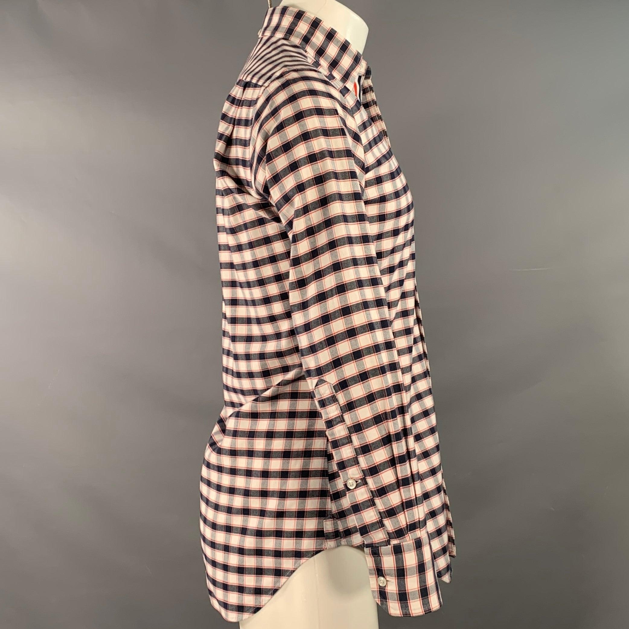 THOM BROWNE Größe S Weiß Schwarz Rot Oxford Kariertes Langarmhemd aus Baumwolle Herren im Angebot