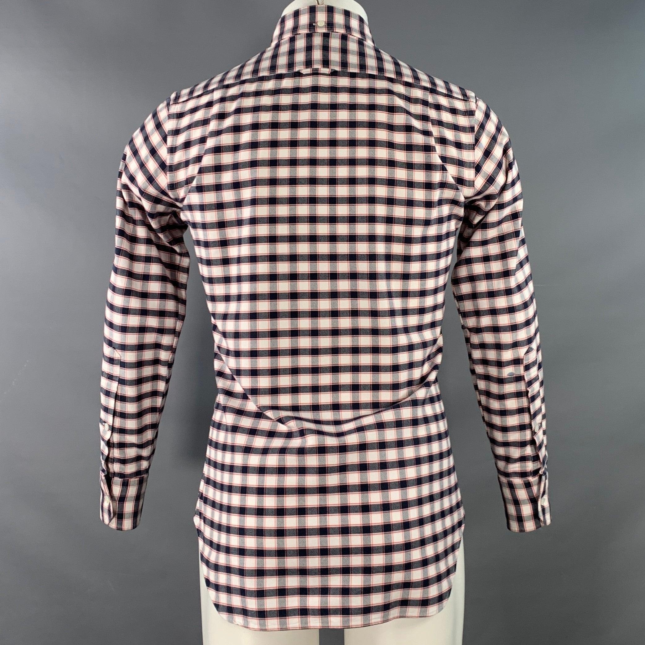 THOM BROWNE Größe S Weiß Schwarz Rot Oxford Kariertes Langarmhemd aus Baumwolle im Angebot 1