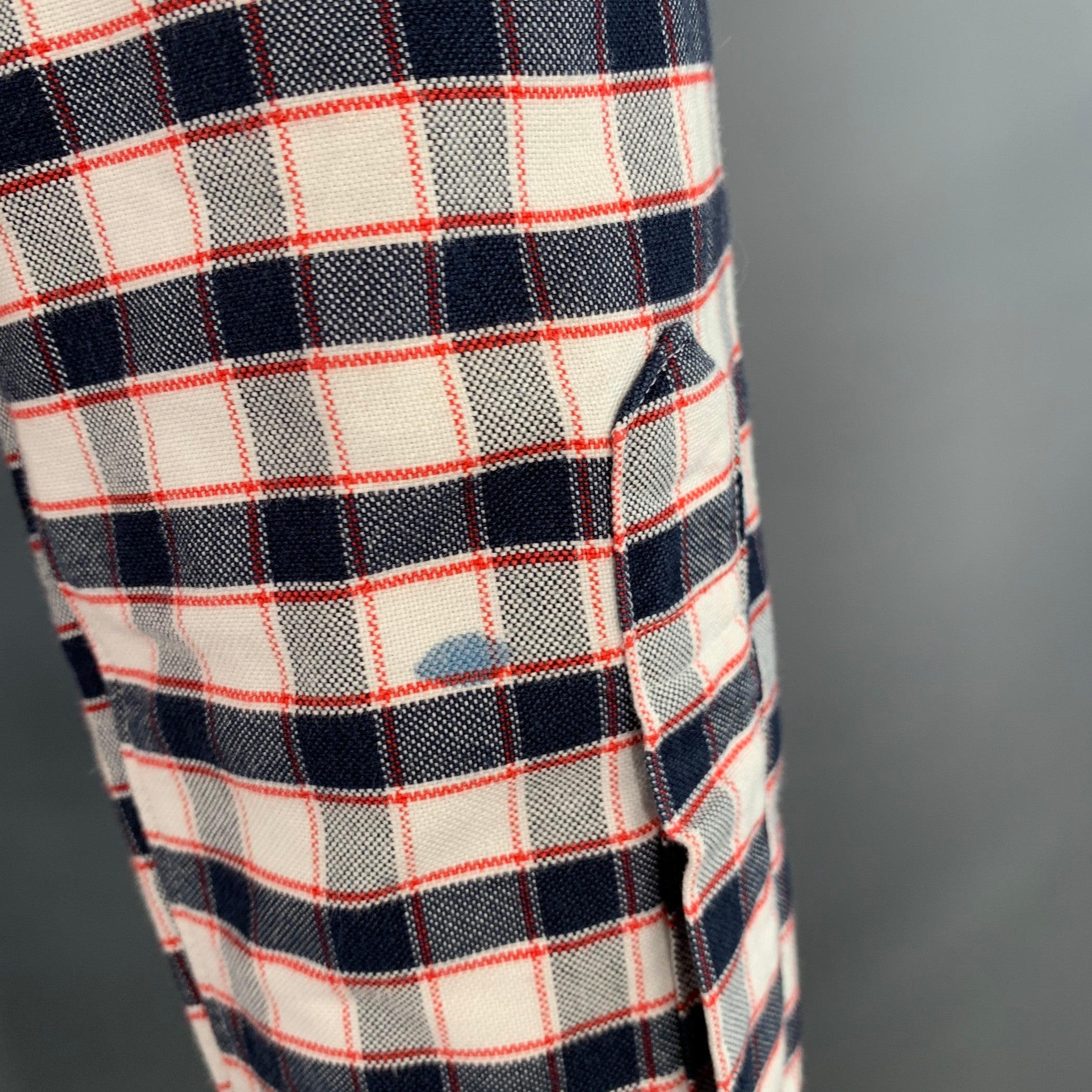 THOM BROWNE Größe S Weiß Schwarz Rot Oxford Kariertes Langarmhemd aus Baumwolle im Angebot 2