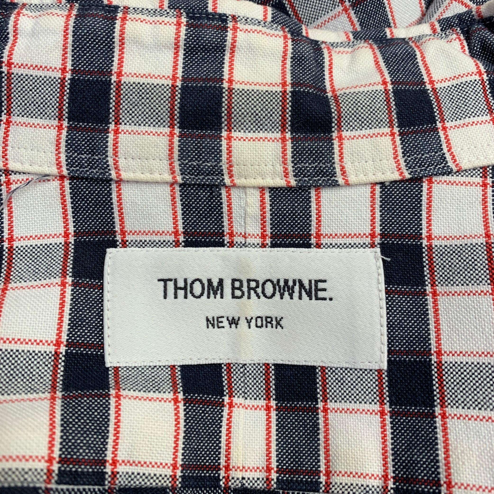 THOM BROWNE Größe S Weiß Schwarz Rot Oxford Kariertes Langarmhemd aus Baumwolle im Angebot 3