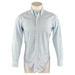 THOM BROWNE Size S White & Light Blue Plaid Cotton Button Down Long Sleeve Shirt