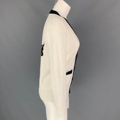 THOM BROWNE Size S White & Navy Knitted Cotton Cardigan