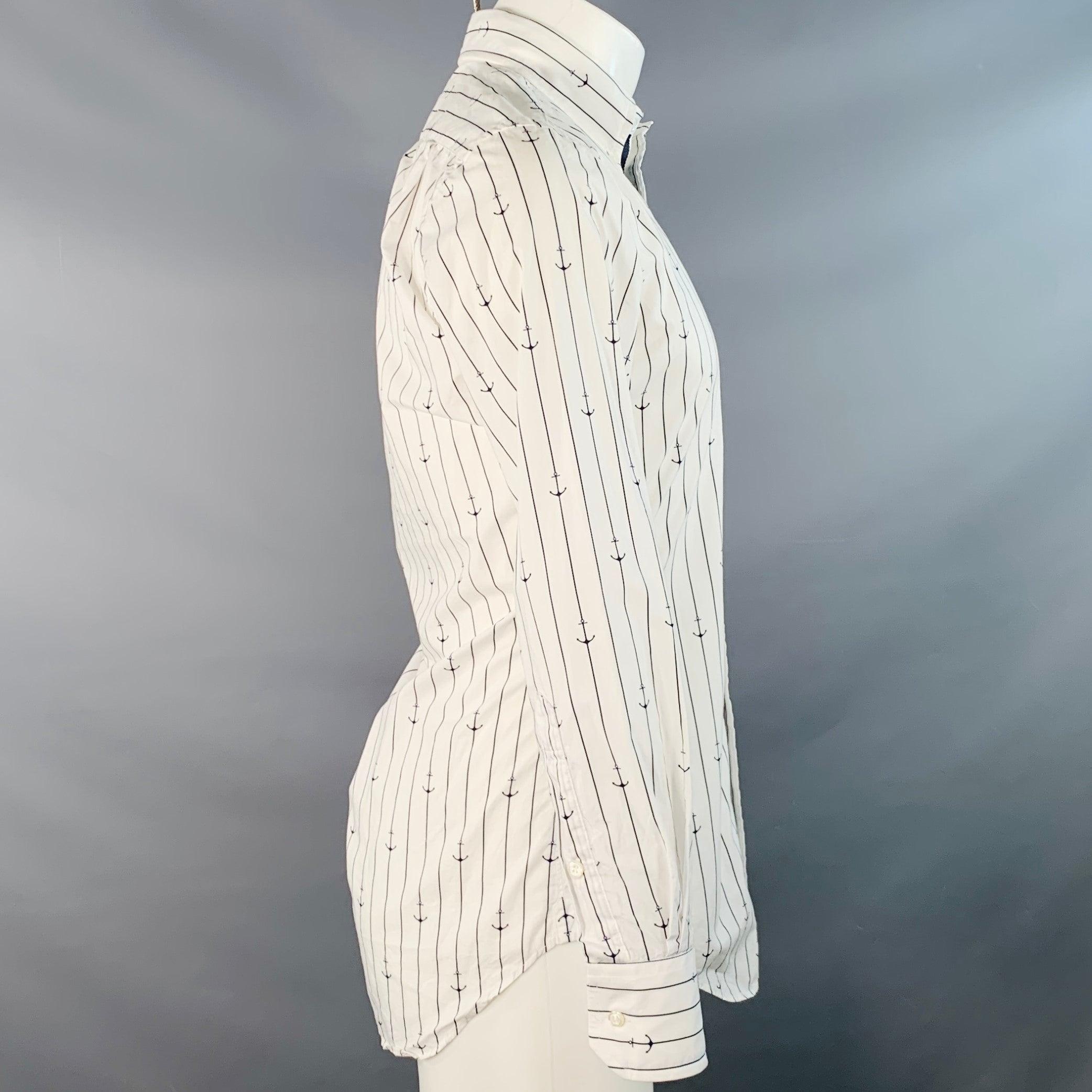 THOM BROWNE Camisa de manga larga de un bolsillo de algodón a rayas náuticas marino blanco talla S Gris en venta