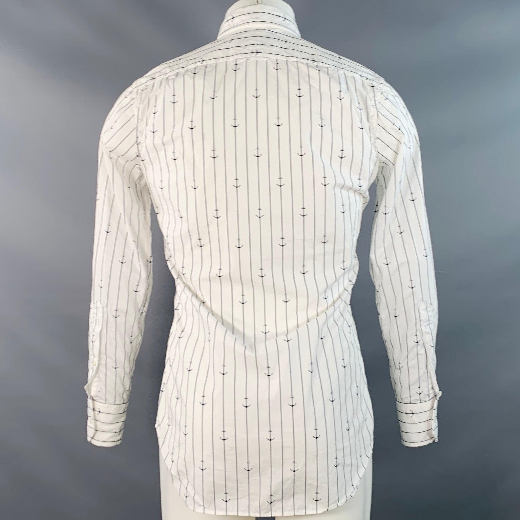 THOM BROWNE Camisa de manga larga de un bolsillo de algodón a rayas náuticas marino blanco talla S en Excelente estado para la venta en San Francisco, CA