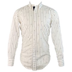 THOM BROWNE Taglia S White Navy Nautical Pinstripe Cotton One Pocket Long Sleeve Shirt