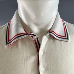 THOM BROWNE Größe S Weiß Rot & Blau gestreiftes Baumwollhemd mit kurzen Ärmeln
