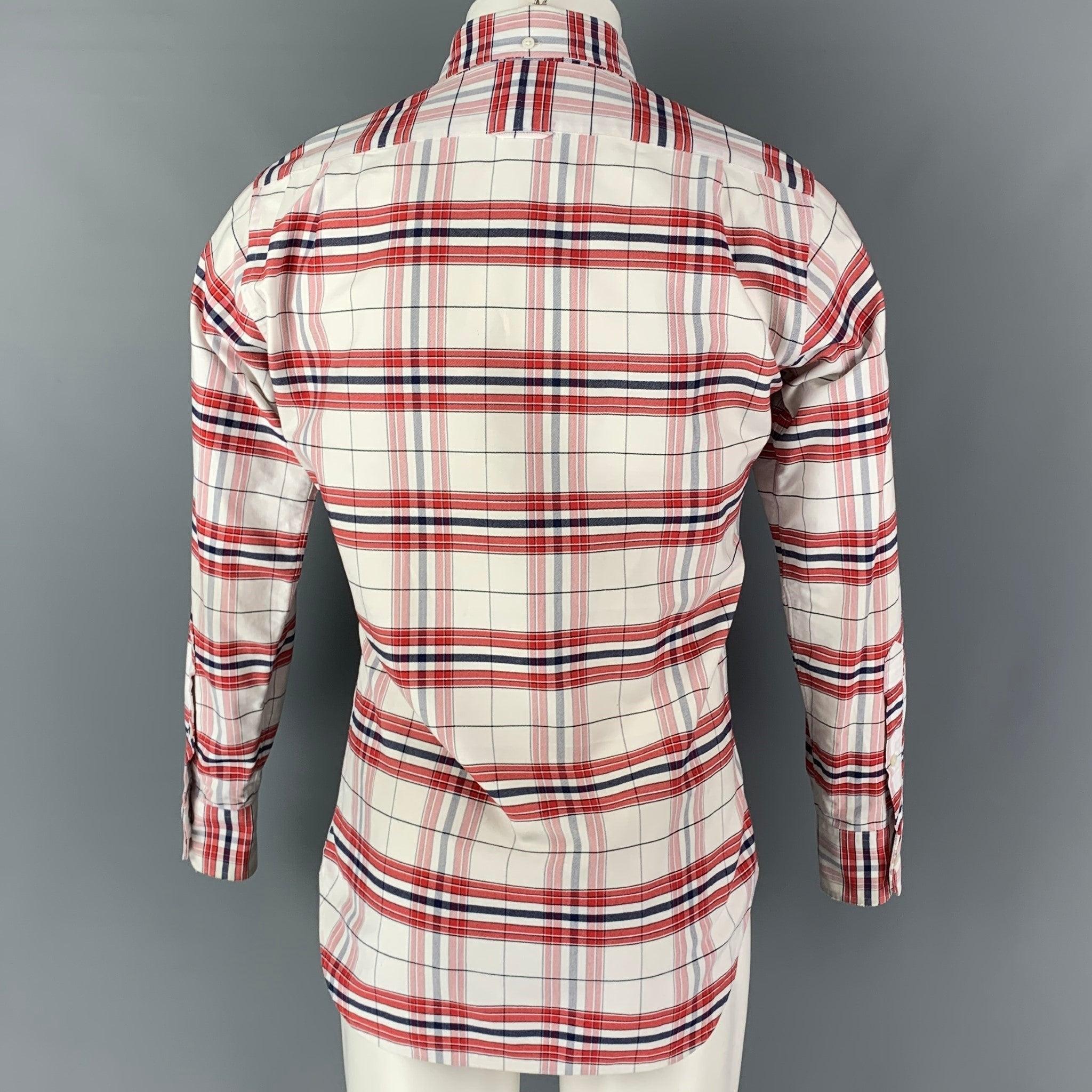 THOM BROWNE Size S White Red Plaid Cotton Button Down Long Sleeve Shirt In Good Condition For Sale In San Francisco, CA