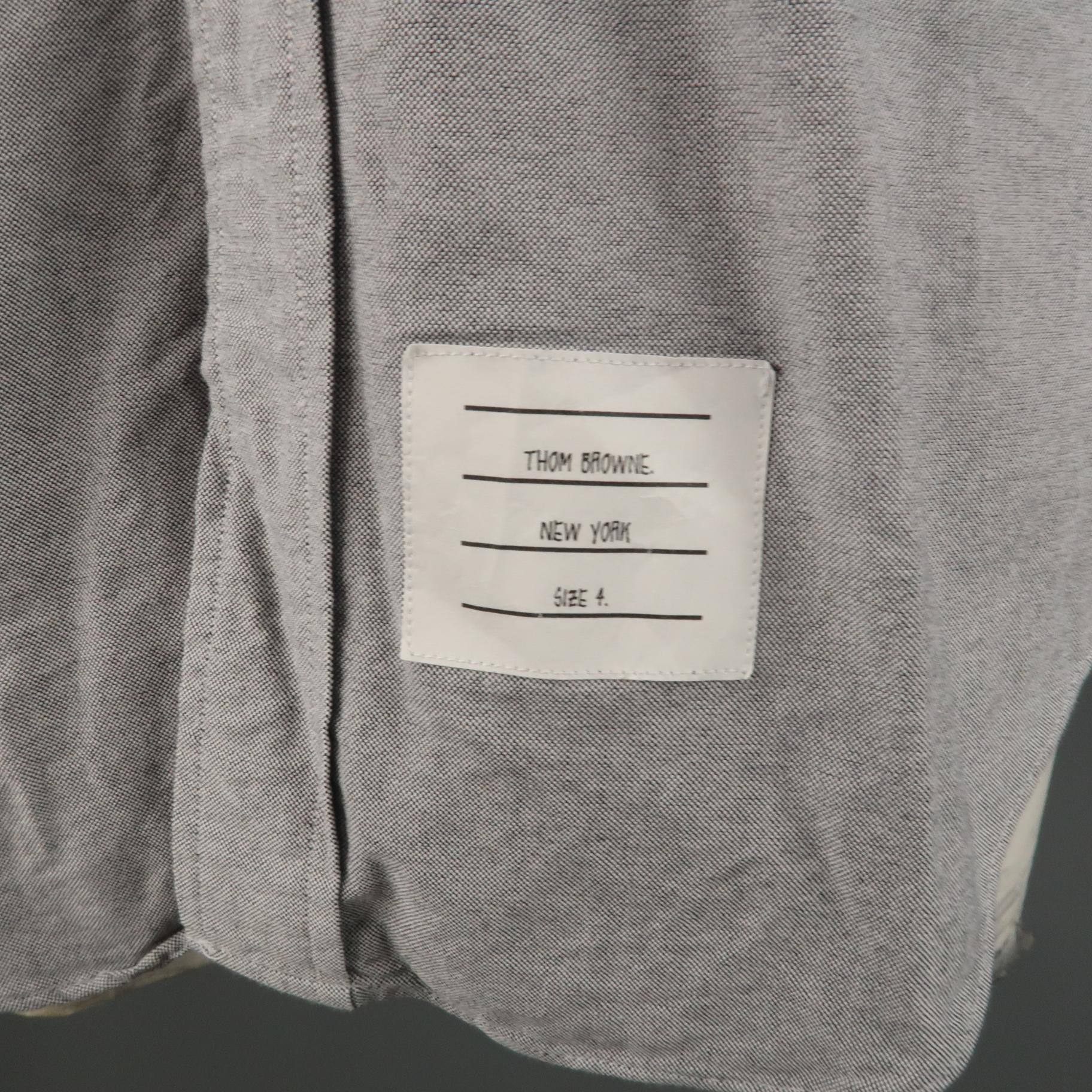 THOM BROWNE Size XL Gray Solid Cotton Button Down Long Sleeve Shirt In Excellent Condition In San Francisco, CA