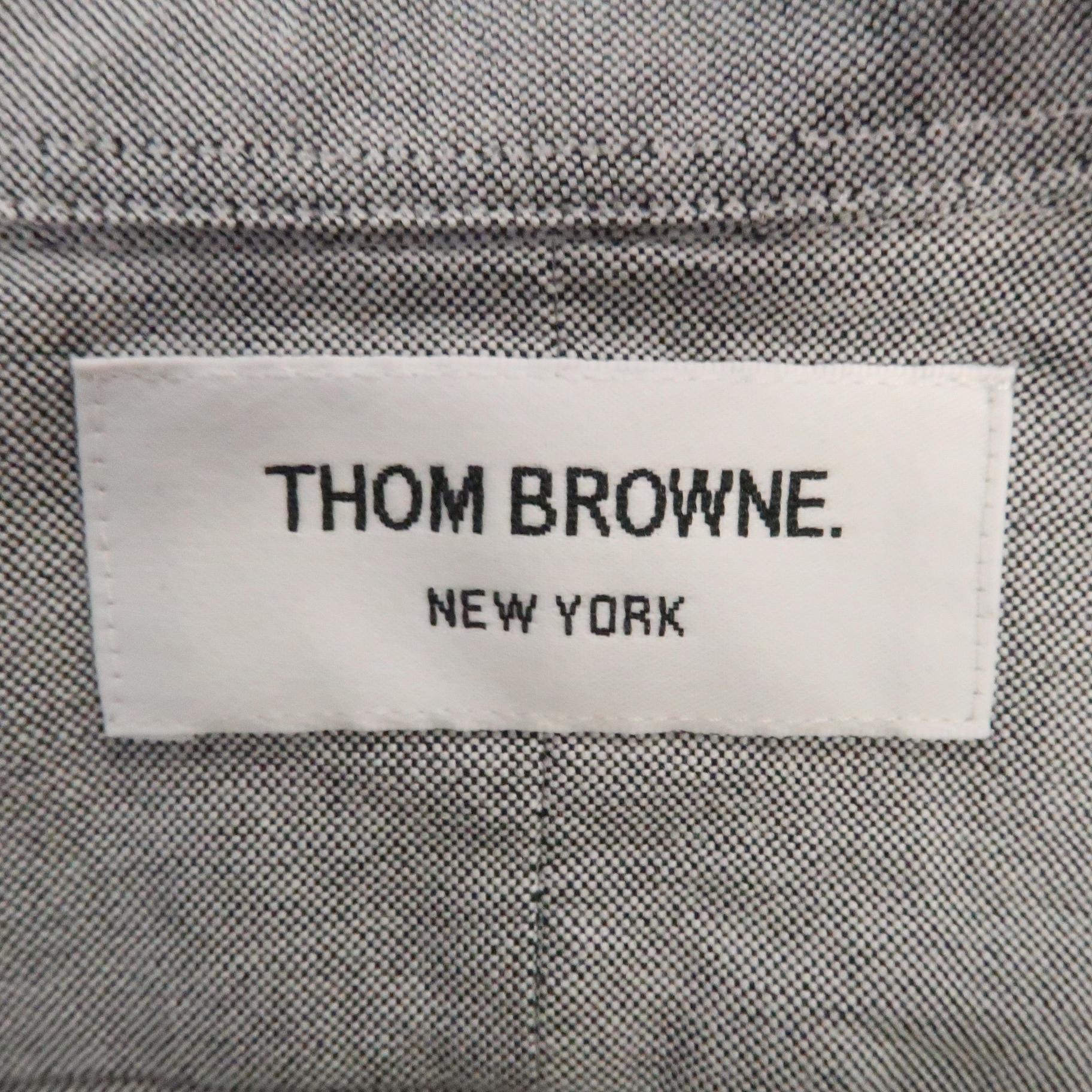 THOM BROWNE Size XL Gray Solid Cotton Button Down Long Sleeve Shirt 2