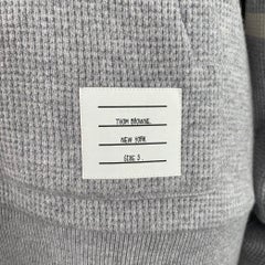 THOM BROWNE Size XL Grey Cream Cashmere Wool Waffle Hoodie Casual Top