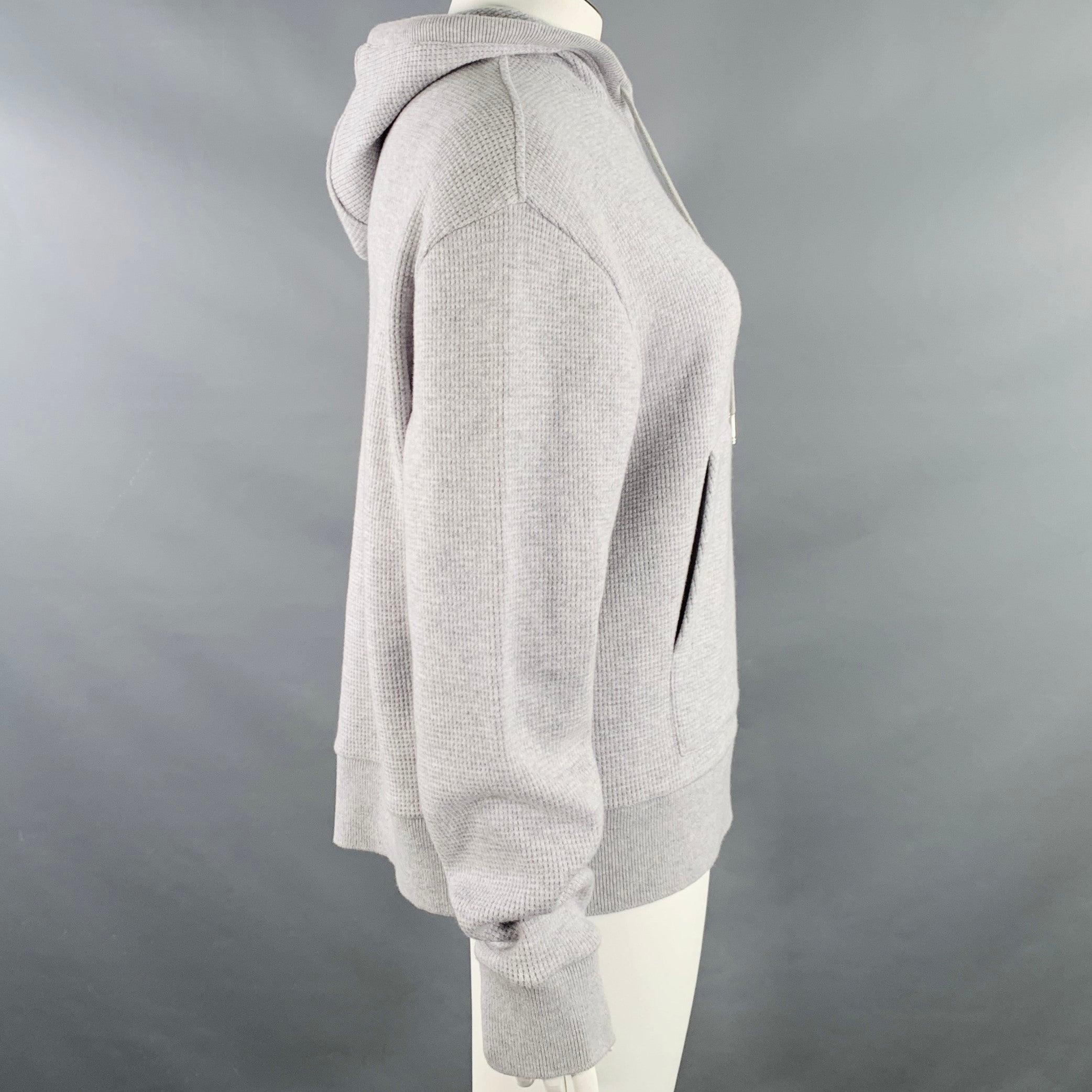 Gray THOM BROWNE Size XL Grey Cream Cashmere Wool Waffle Hoodie Casual Top For Sale