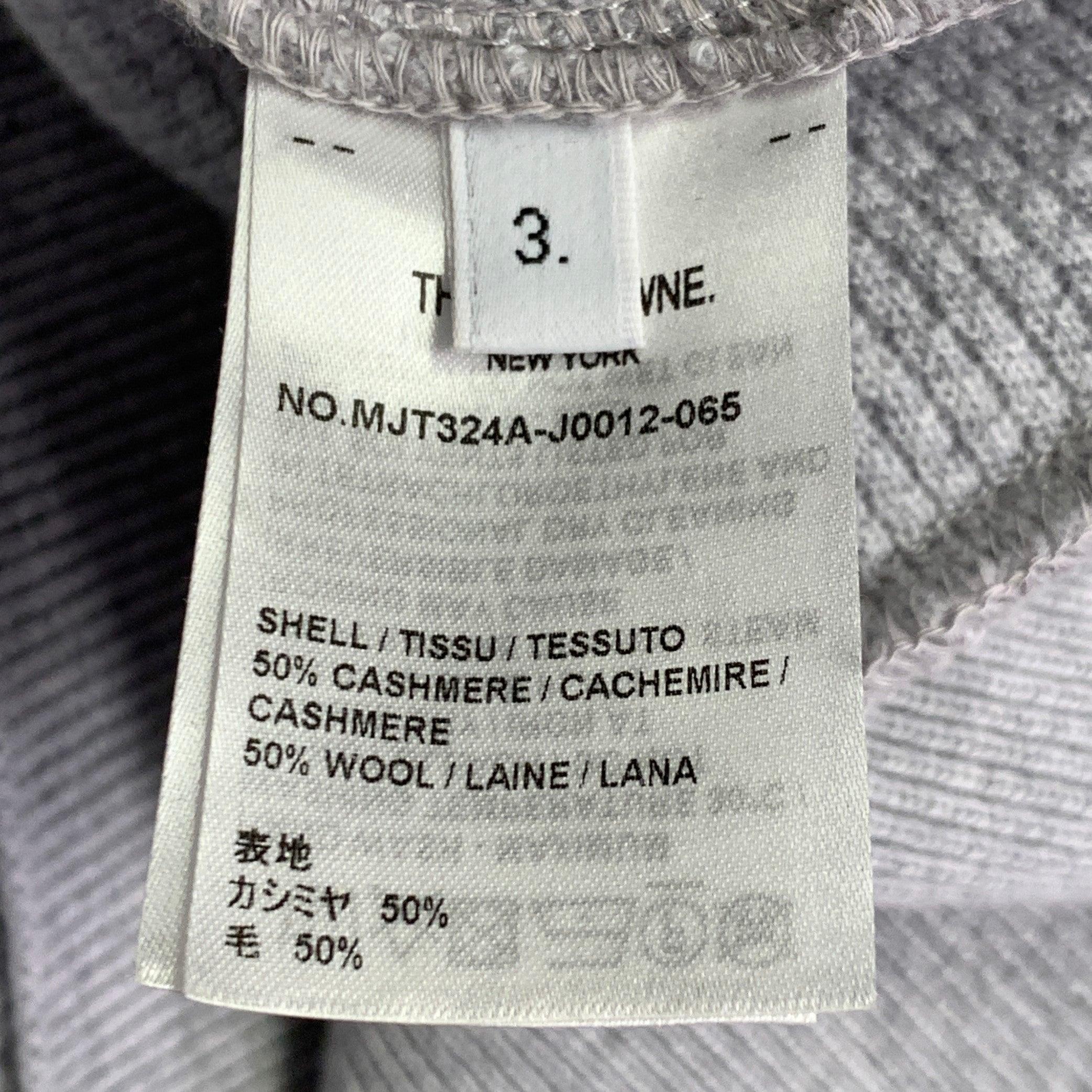 THOM BROWNE Size XL Grey Cream Cashmere Wool Waffle Hoodie Casual Top For Sale 2