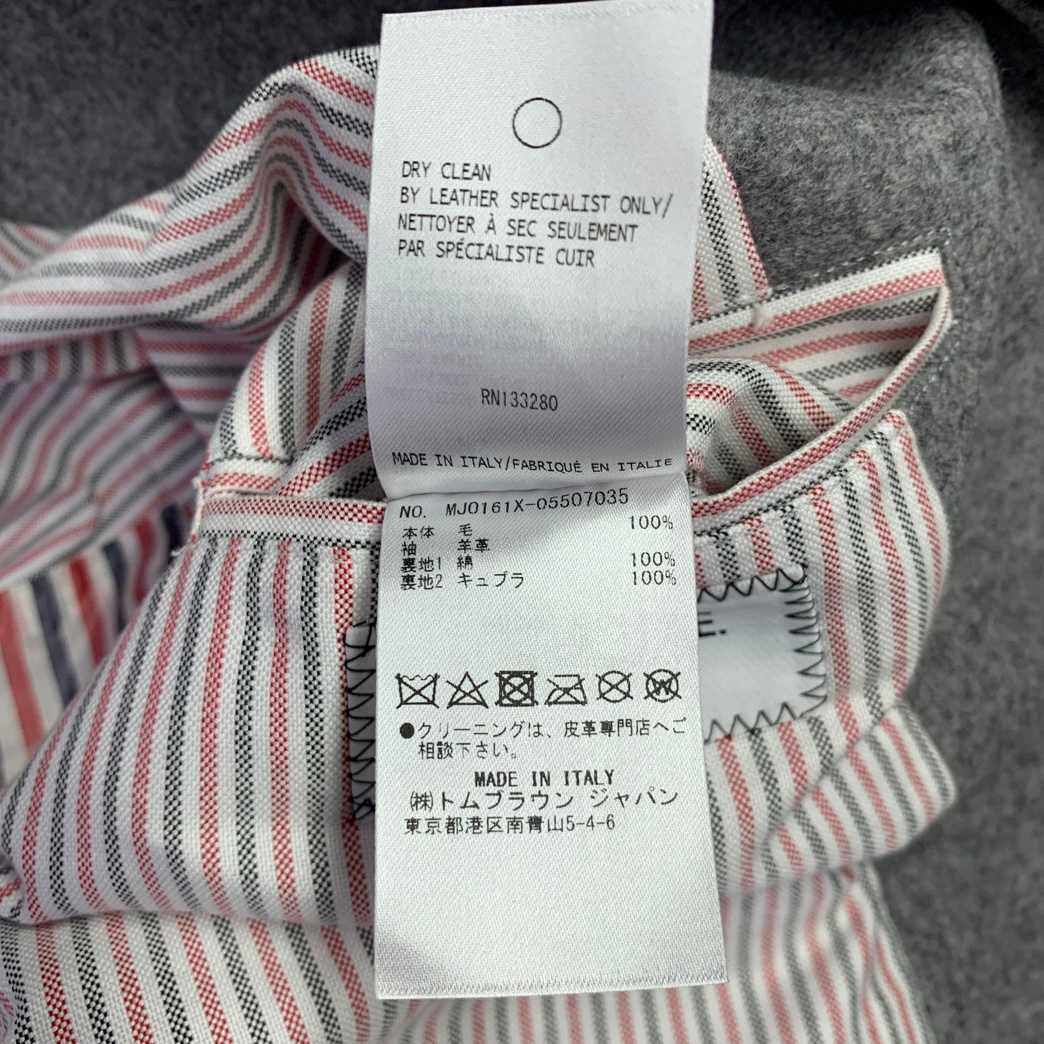 THOM BROWNE Size XL Grey White Mixed Materials Wool Varsity Jacket 5