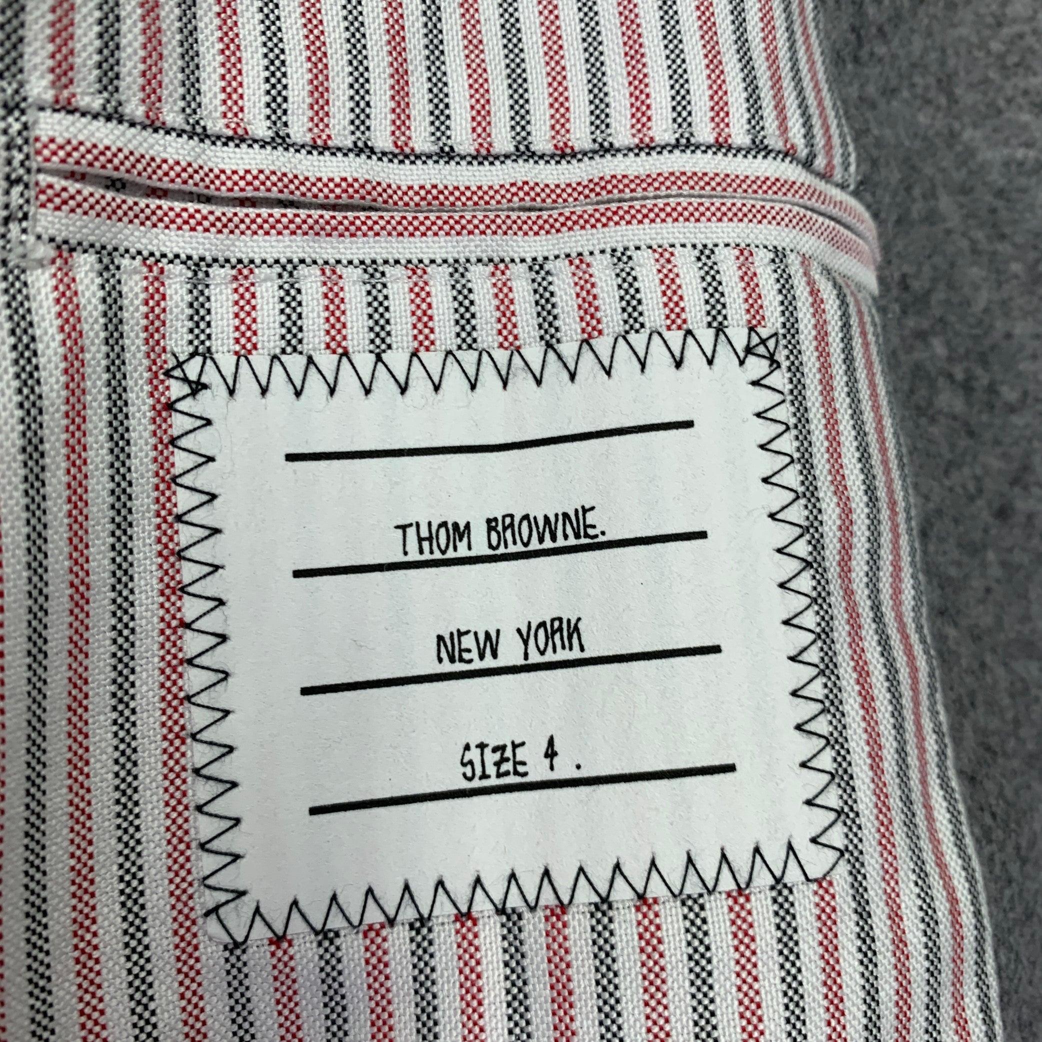 Men's THOM BROWNE Size XL Grey White Mixed Materials Wool Varsity Jacket