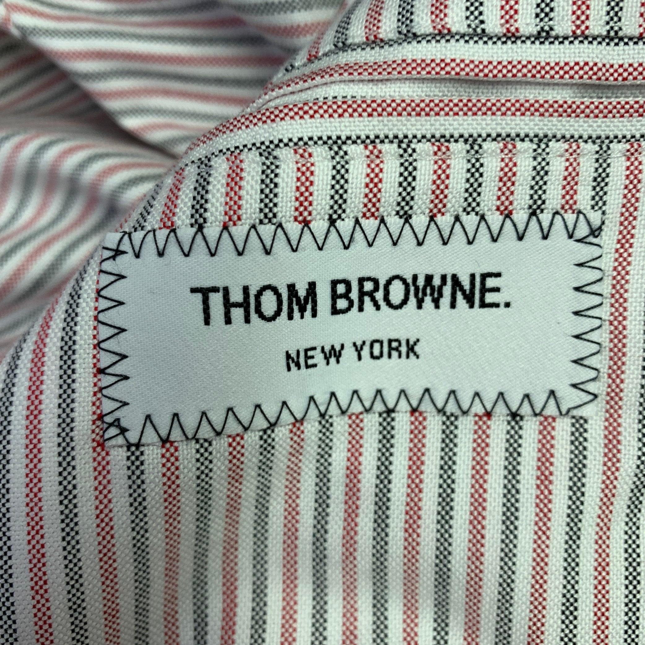 THOM BROWNE Size XL Grey White Mixed Materials Wool Varsity Jacket 3