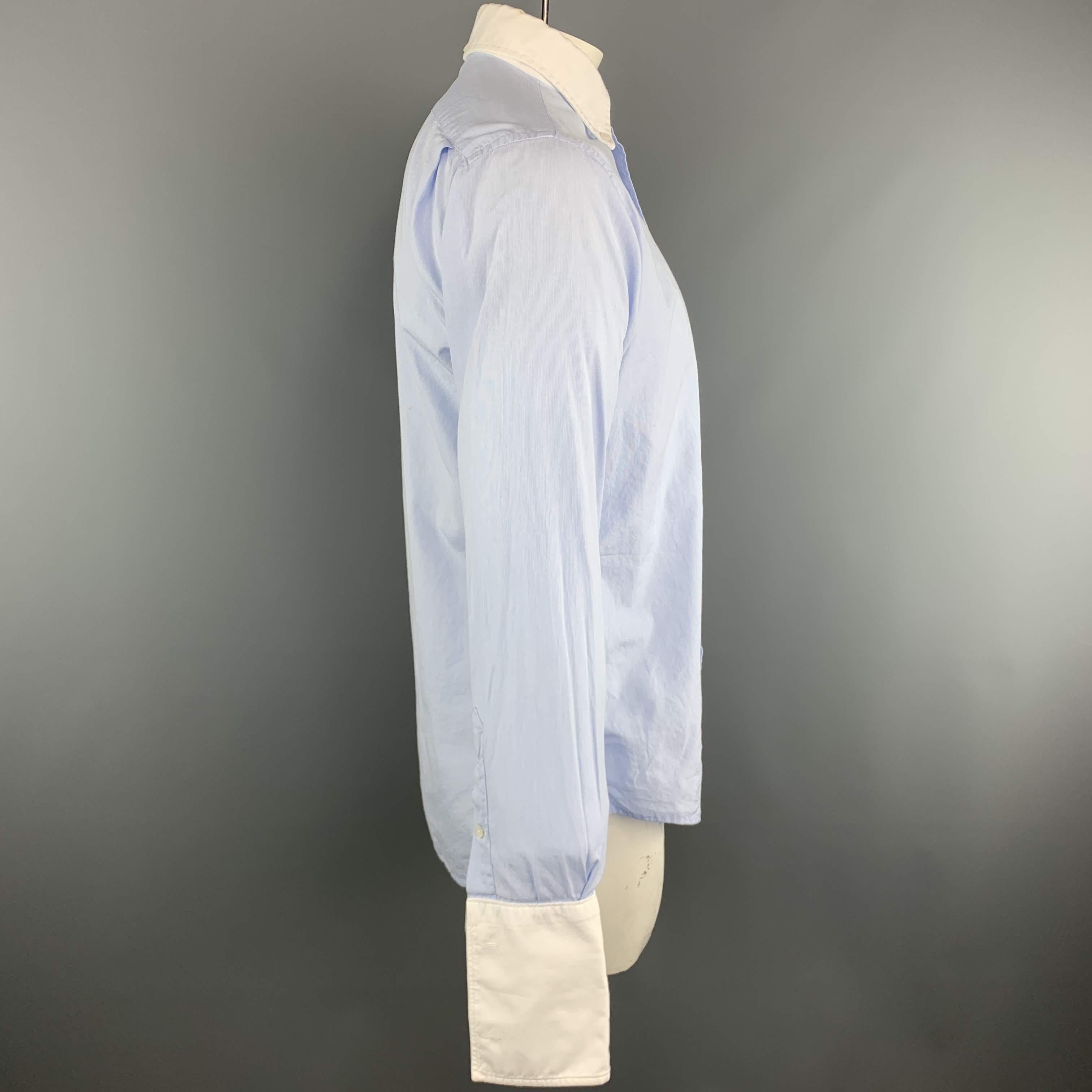Men's THOM BROWNE Size XL Light Blue Solid Cotton French Cuff Long Sleeve Shirt