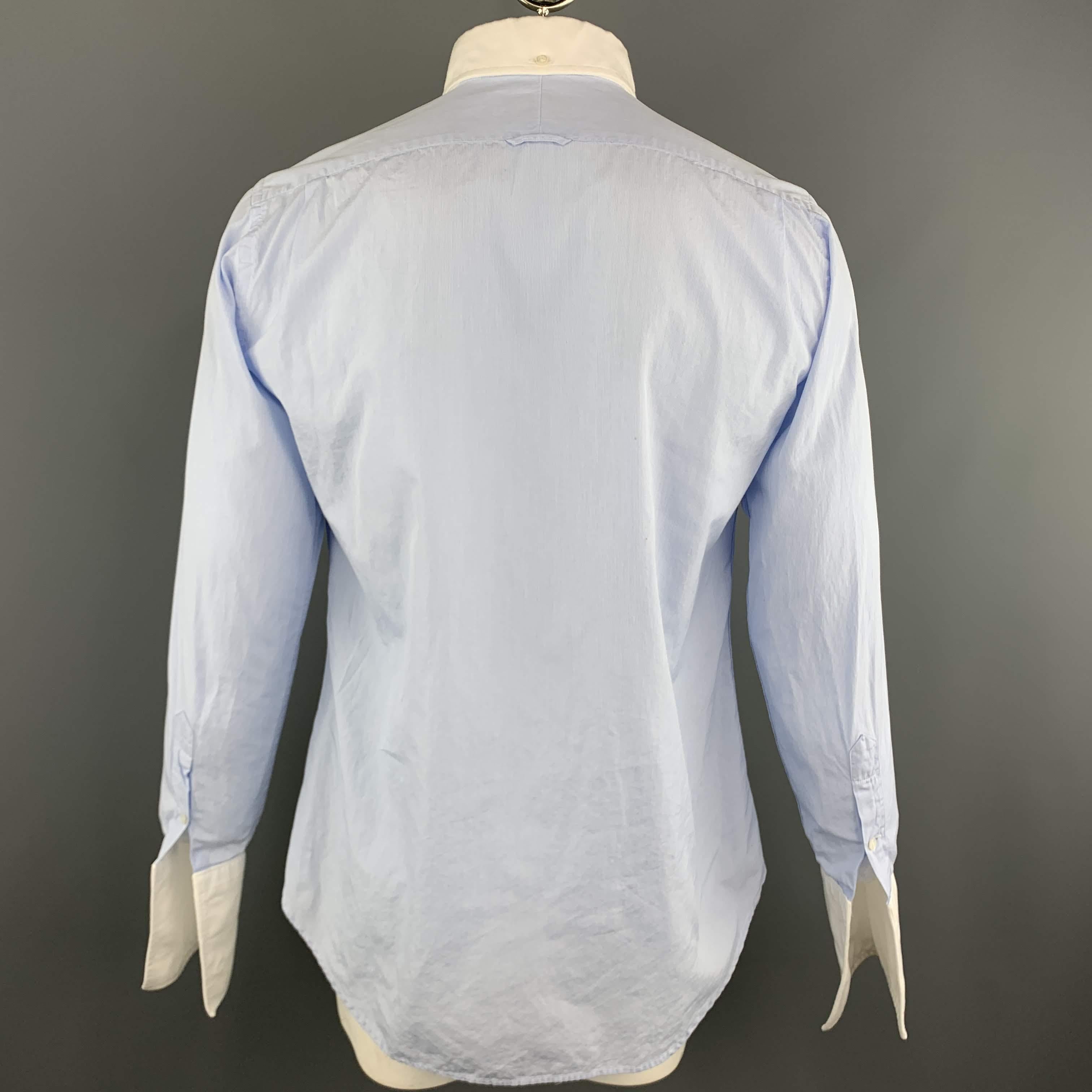 THOM BROWNE Size XL Light Blue Solid Cotton French Cuff Long Sleeve Shirt 1