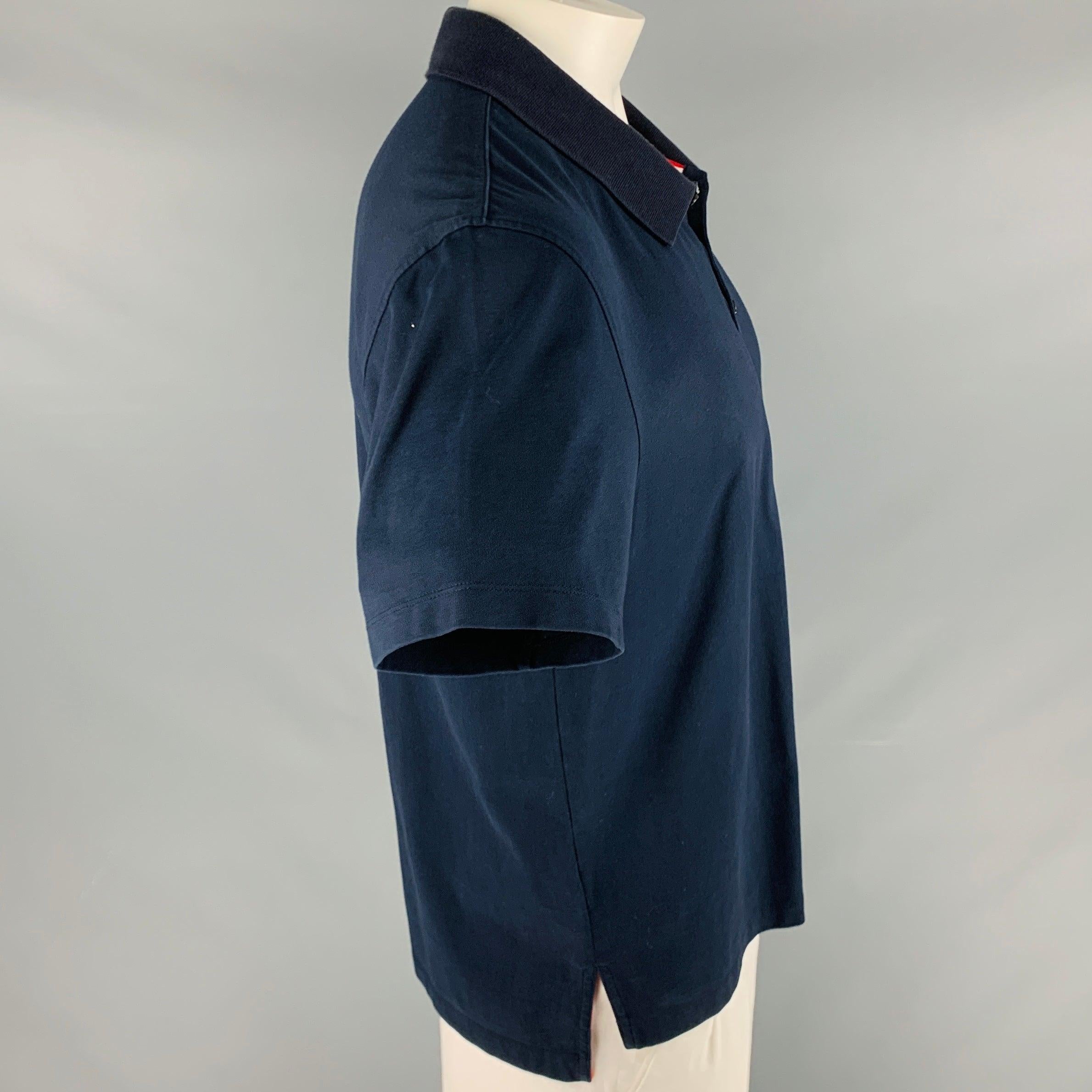 THOM BROWNE Size XL Navy Cotton Long placket Polo In Excellent Condition For Sale In San Francisco, CA