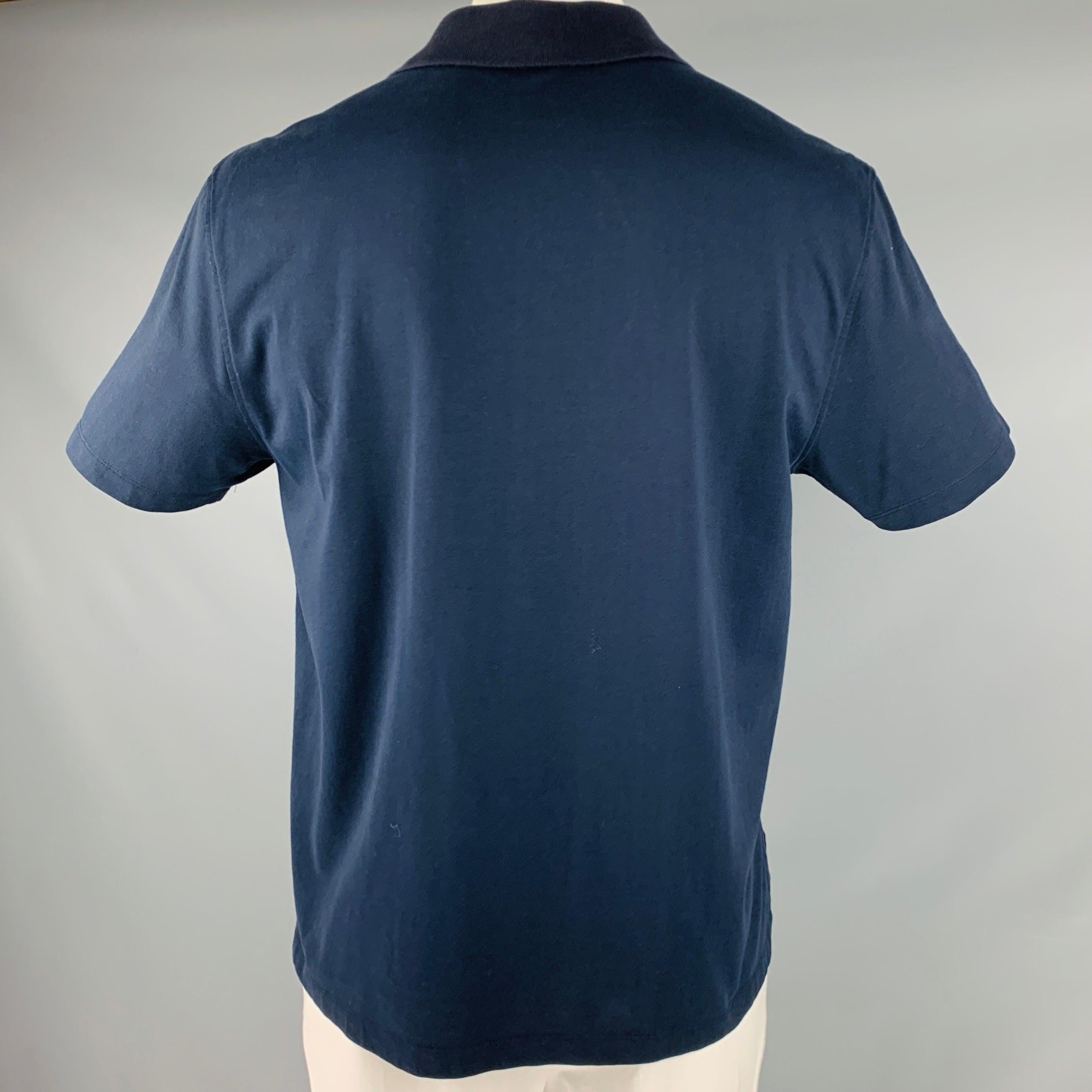 Men's THOM BROWNE Size XL Navy Cotton Long placket Polo For Sale