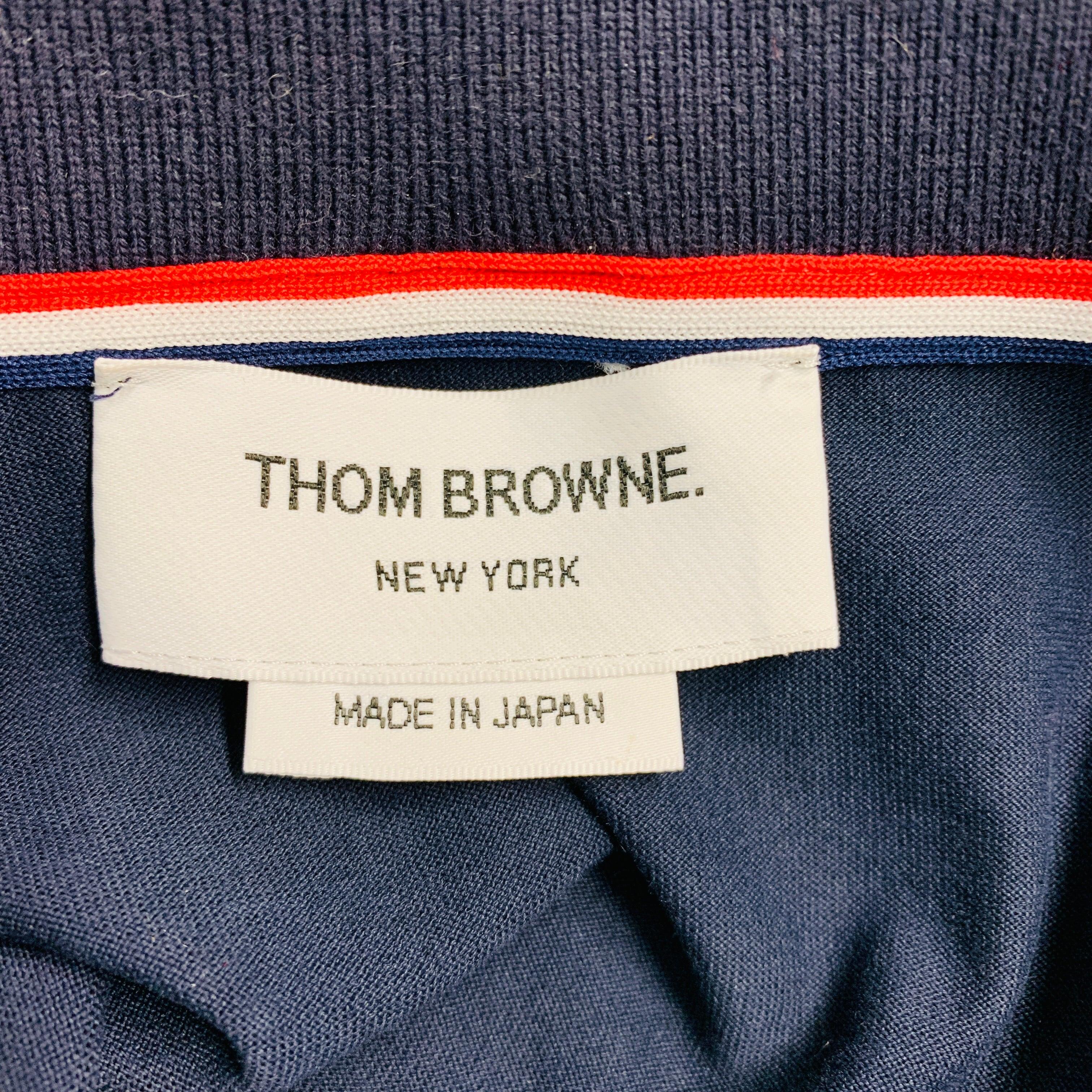 THOM BROWNE Size XL Navy Cotton Long placket Polo For Sale 1