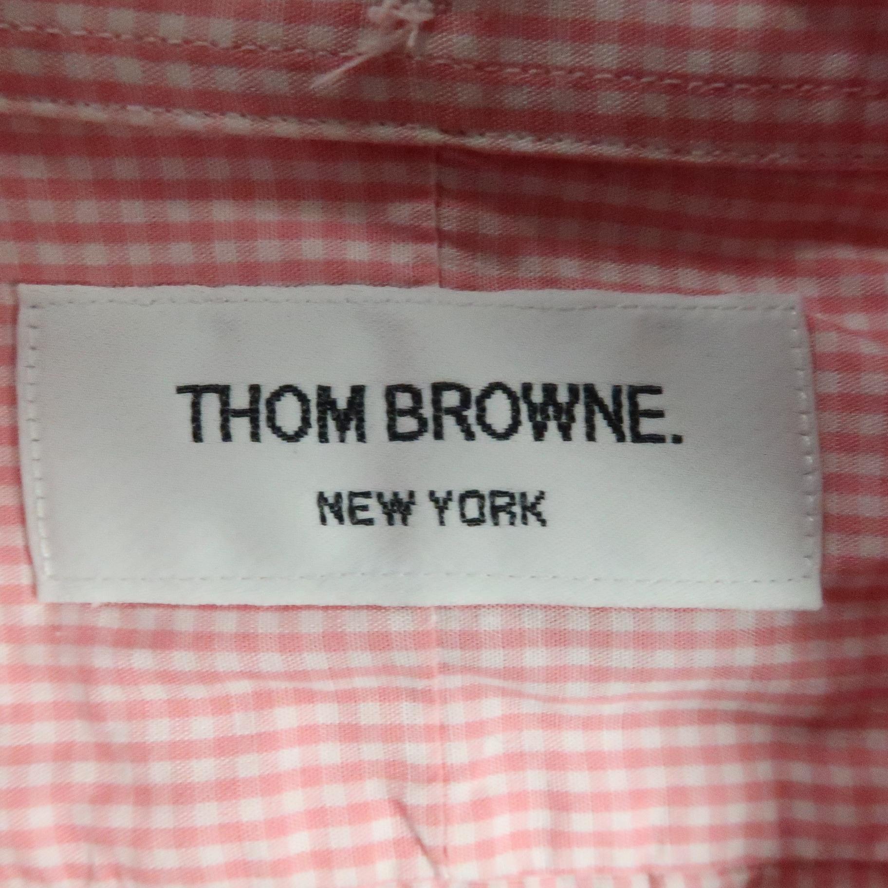 Men's  THOM BROWNE Size XL Pink Plaid Cotton Button Up Long Sleeve Shirt