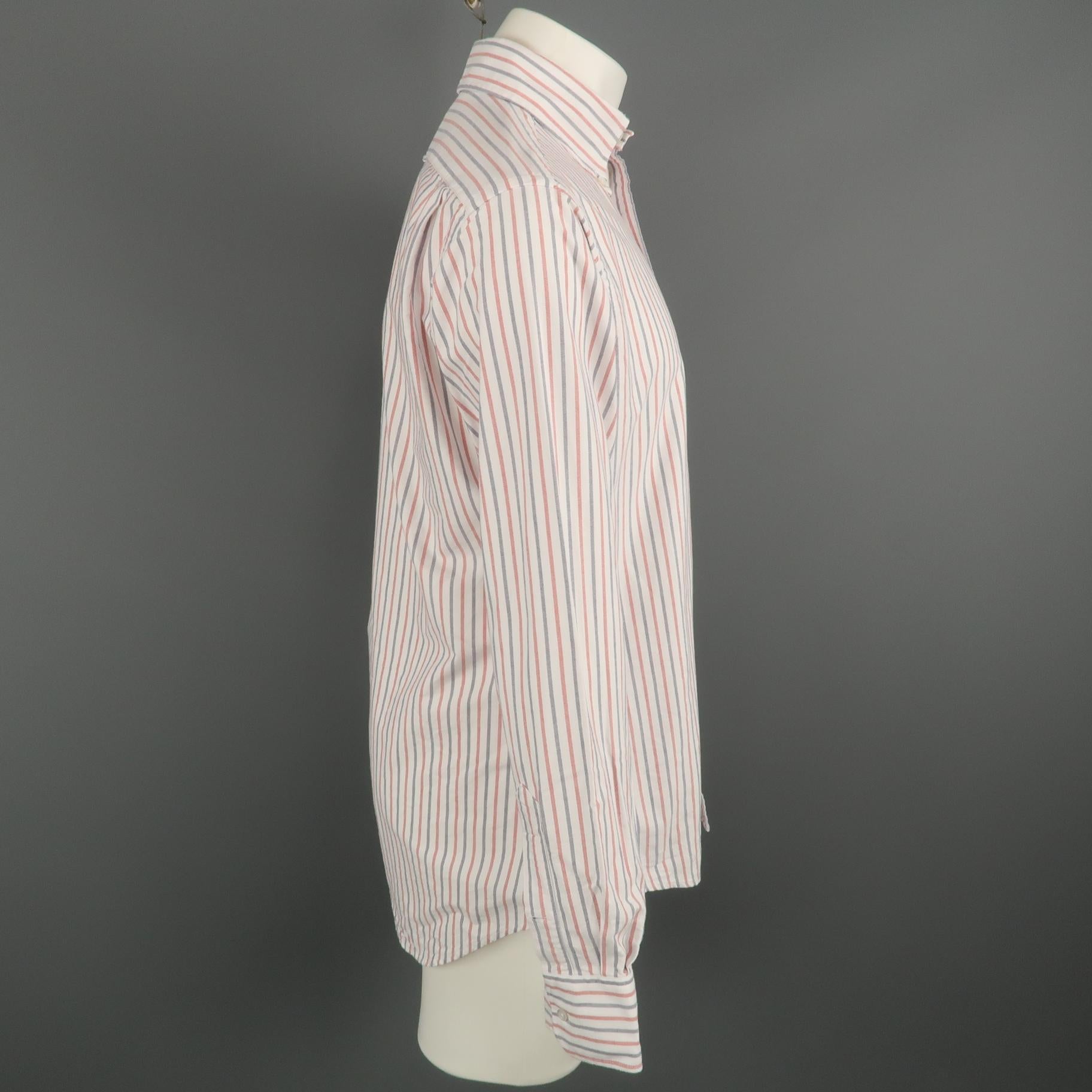 Gray THOM BROWNE Size XL Red White Blue Stripe Cotton Button Down Long Sleeve Shirt